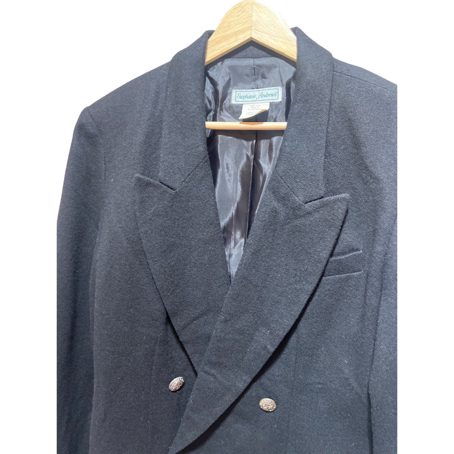 Stephanie Andrews Vintage 80's Black Double-Breasted Blazer With Gold Crest Buttons Size 12