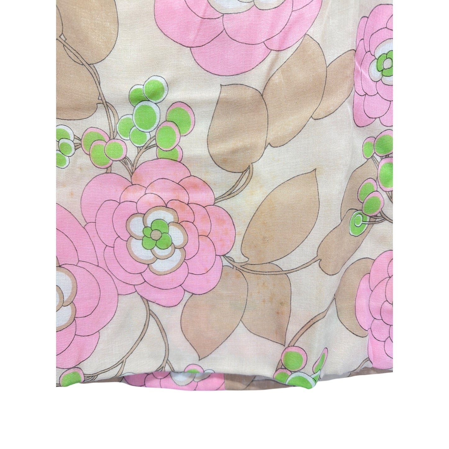 1960s Vintage Mod Floral Short Sleeve Go-Go Shift Dress Beige Pink Green