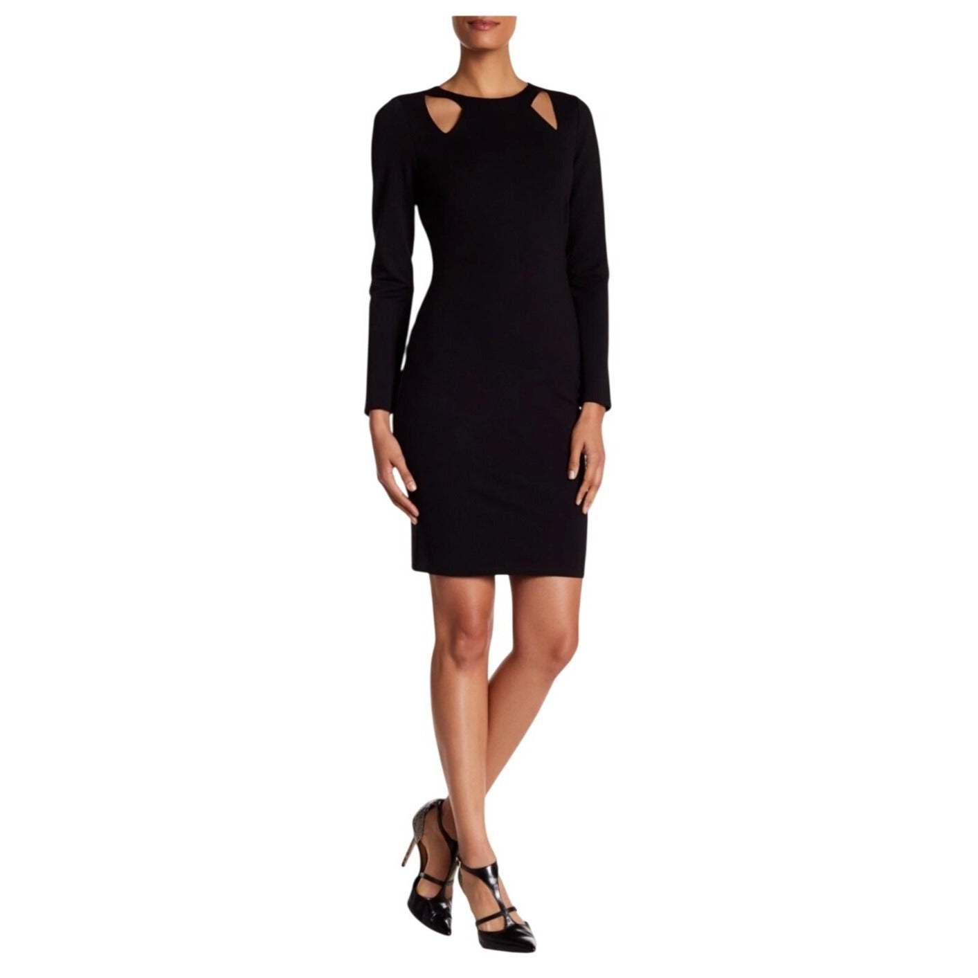 Halston Heritage Black Long Sleeve Cutout Bodycon Cocktail Dress