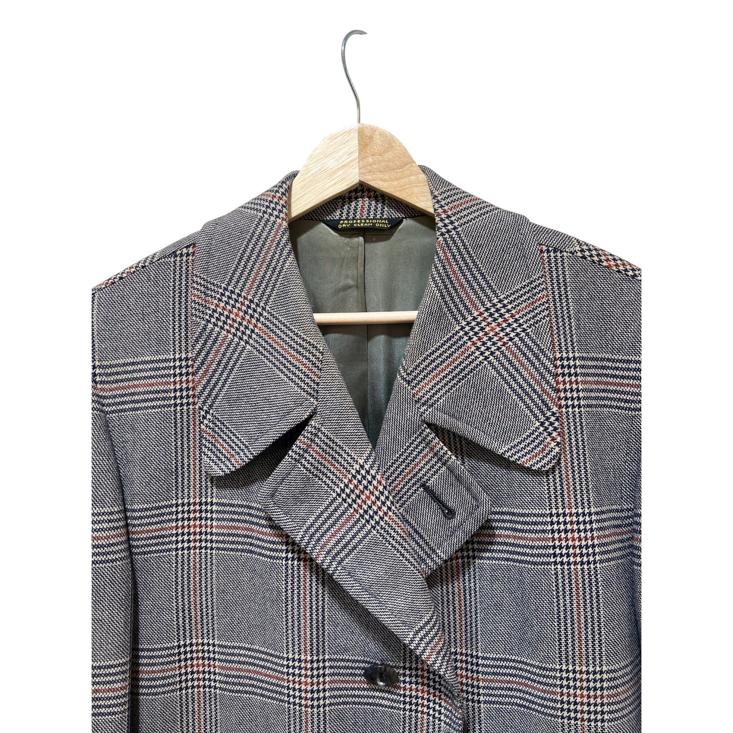 Vintage 1960s Glen Plaid Buckeye Clothes Overcoat With Button Front & Belted Cuffs Gray & Red Lined Cleveland Made In USA