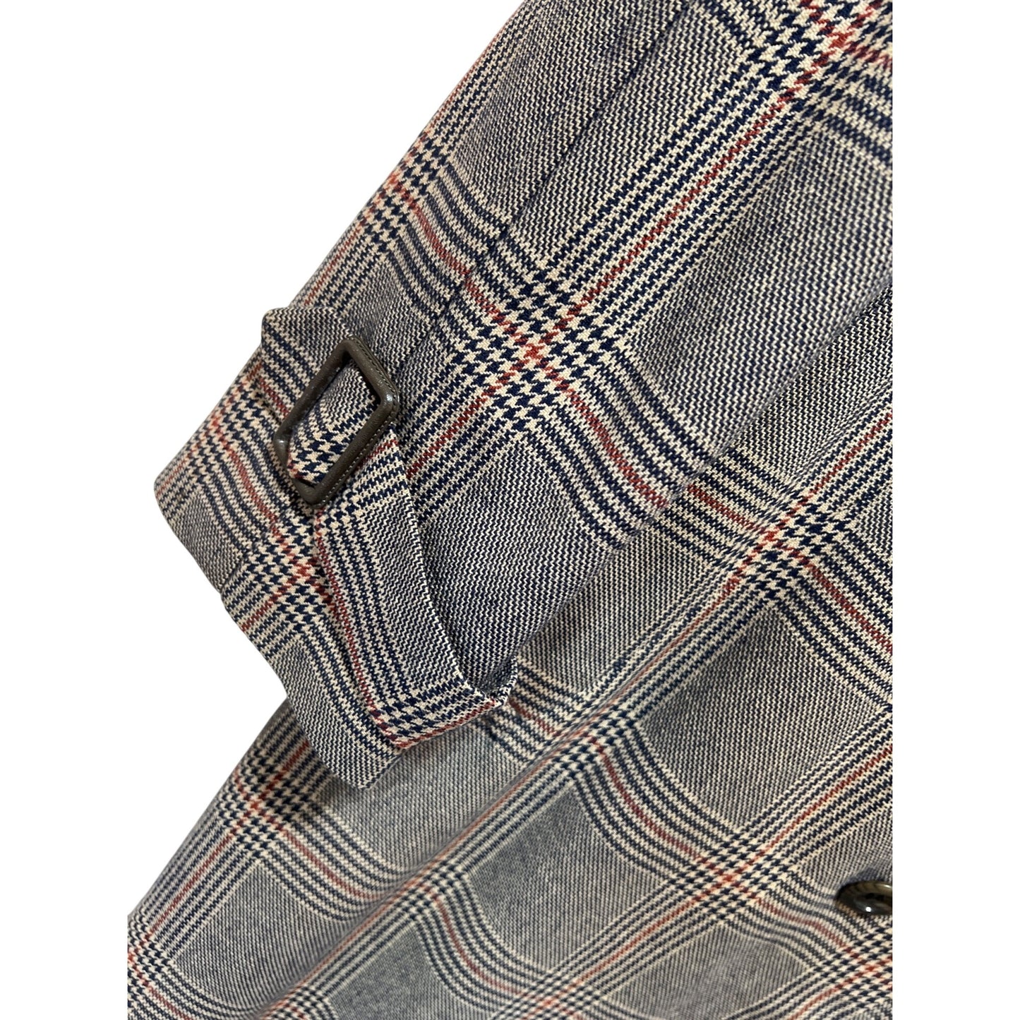 Vintage 1960s Glen Plaid Buckeye Clothes Overcoat With Button Front & Belted Cuffs Gray & Red Lined Cleveland Made In USA