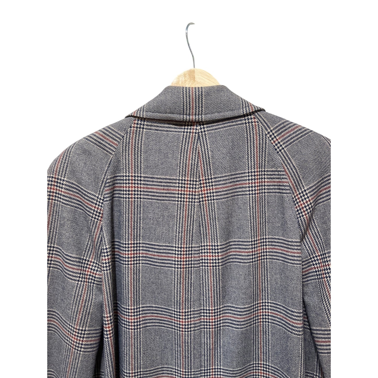 Vintage 1960s Glen Plaid Buckeye Clothes Overcoat With Button Front & Belted Cuffs Gray & Red Lined Cleveland Made In USA