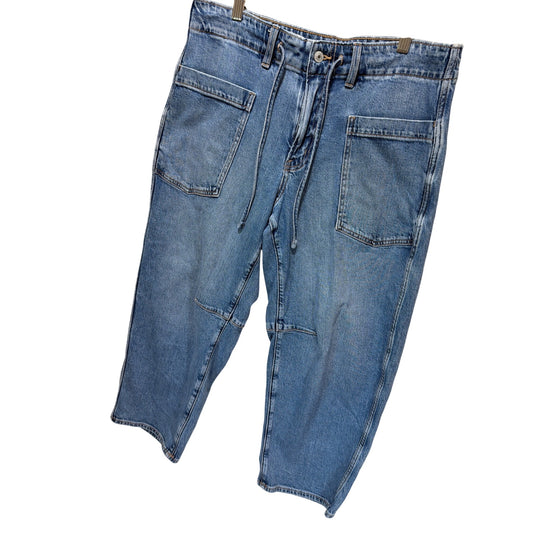 American Eagle Stretch Barrel Jeans Medium Wash Relaxed Fit Drawstring Waist