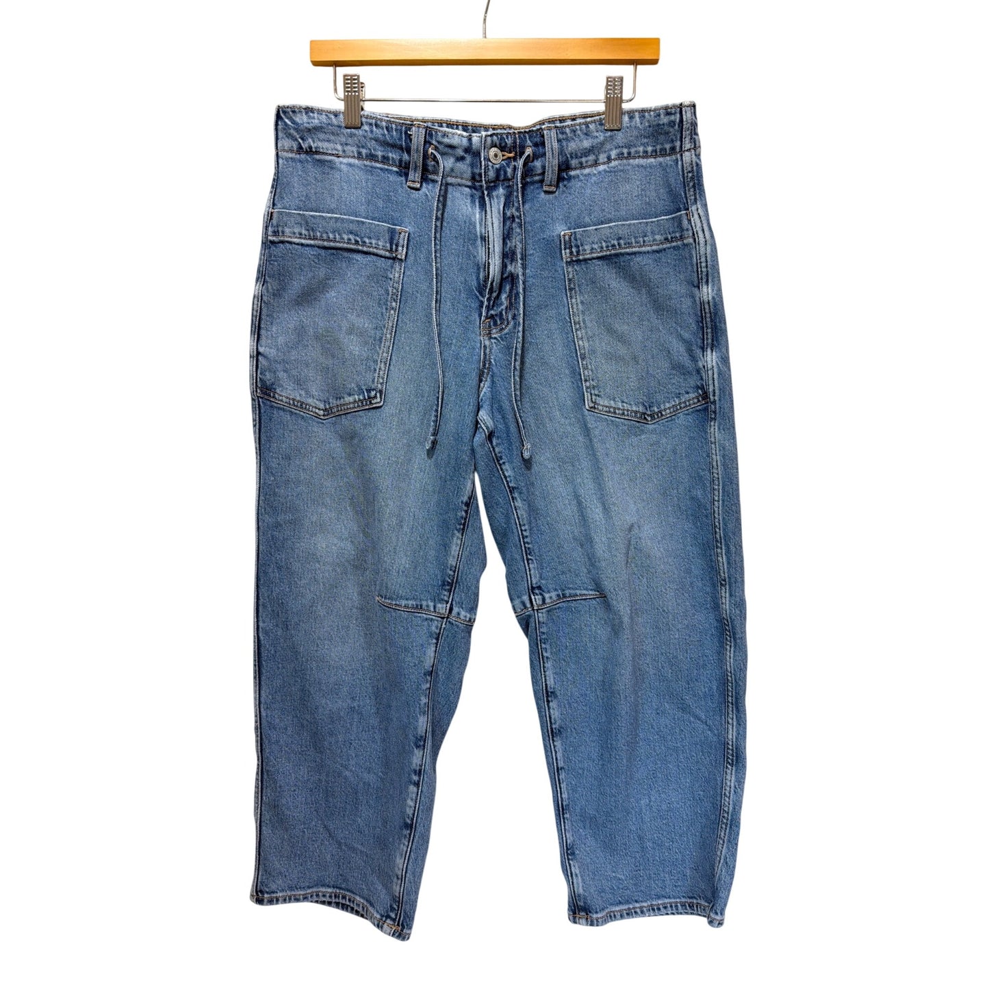 American Eagle Stretch Barrel Jeans Medium Wash Relaxed Fit Drawstring Waist