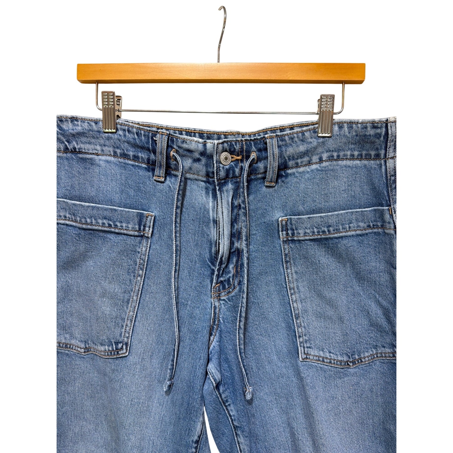 American Eagle Stretch Barrel Jeans Medium Wash Relaxed Fit Drawstring Waist