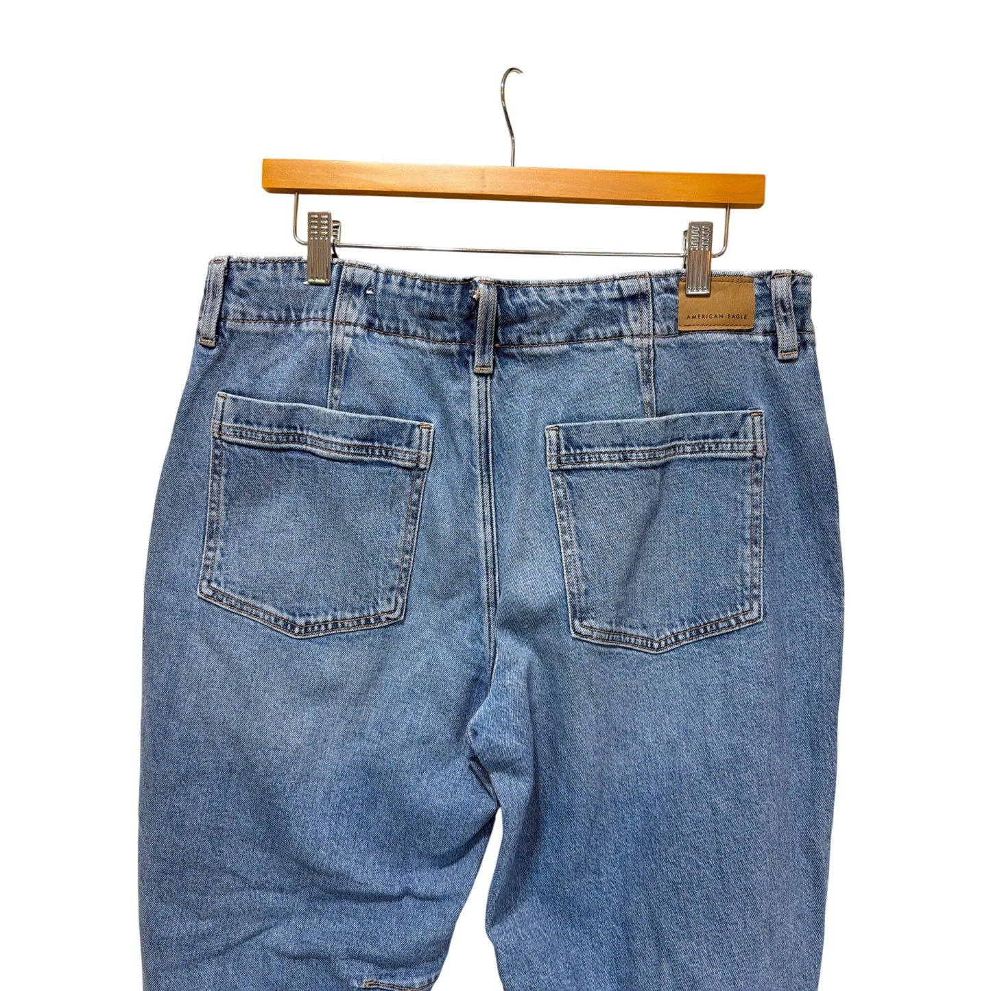 American Eagle Stretch Barrel Jeans Medium Wash Relaxed Fit Drawstring Waist
