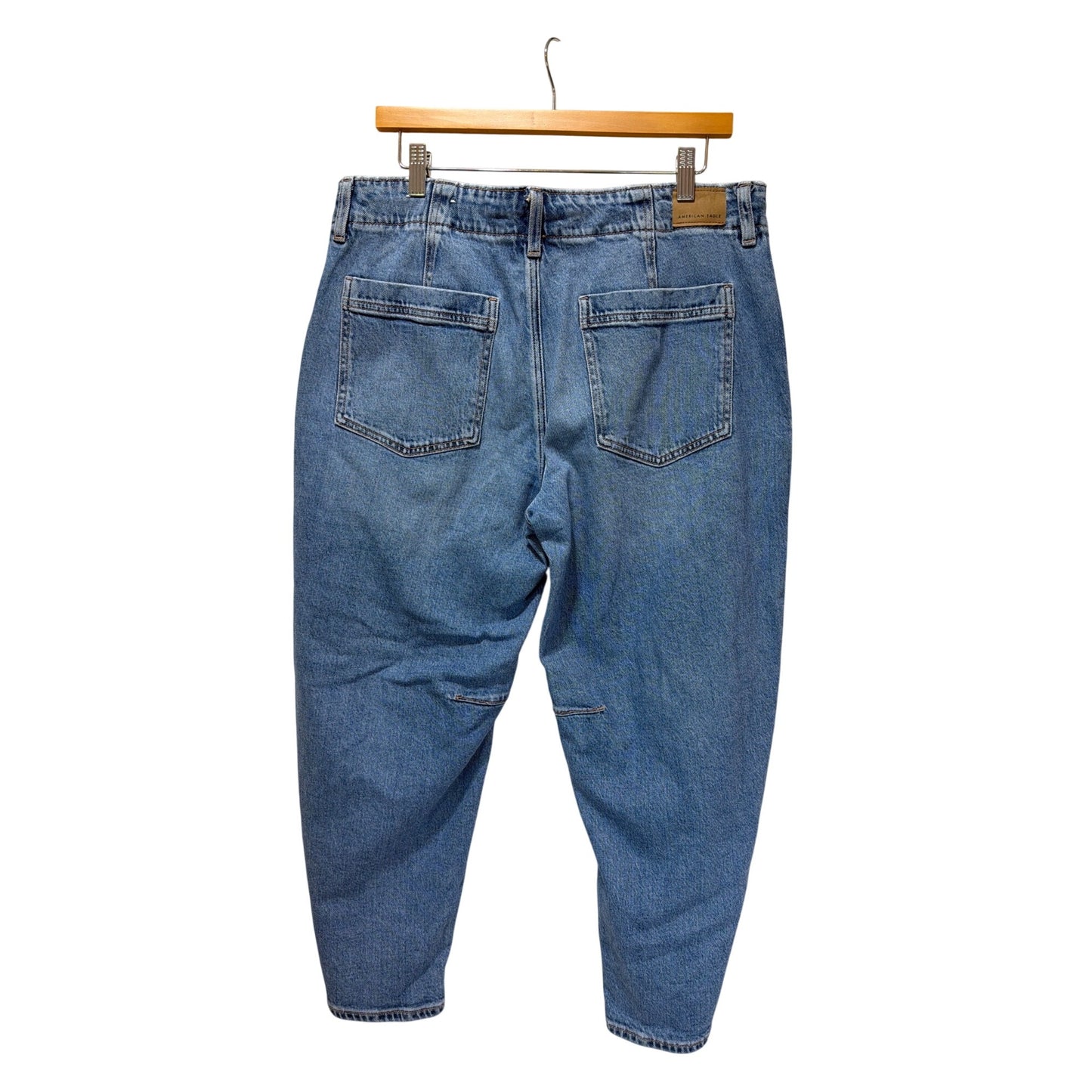 American Eagle Stretch Barrel Jeans Medium Wash Relaxed Fit Drawstring Waist