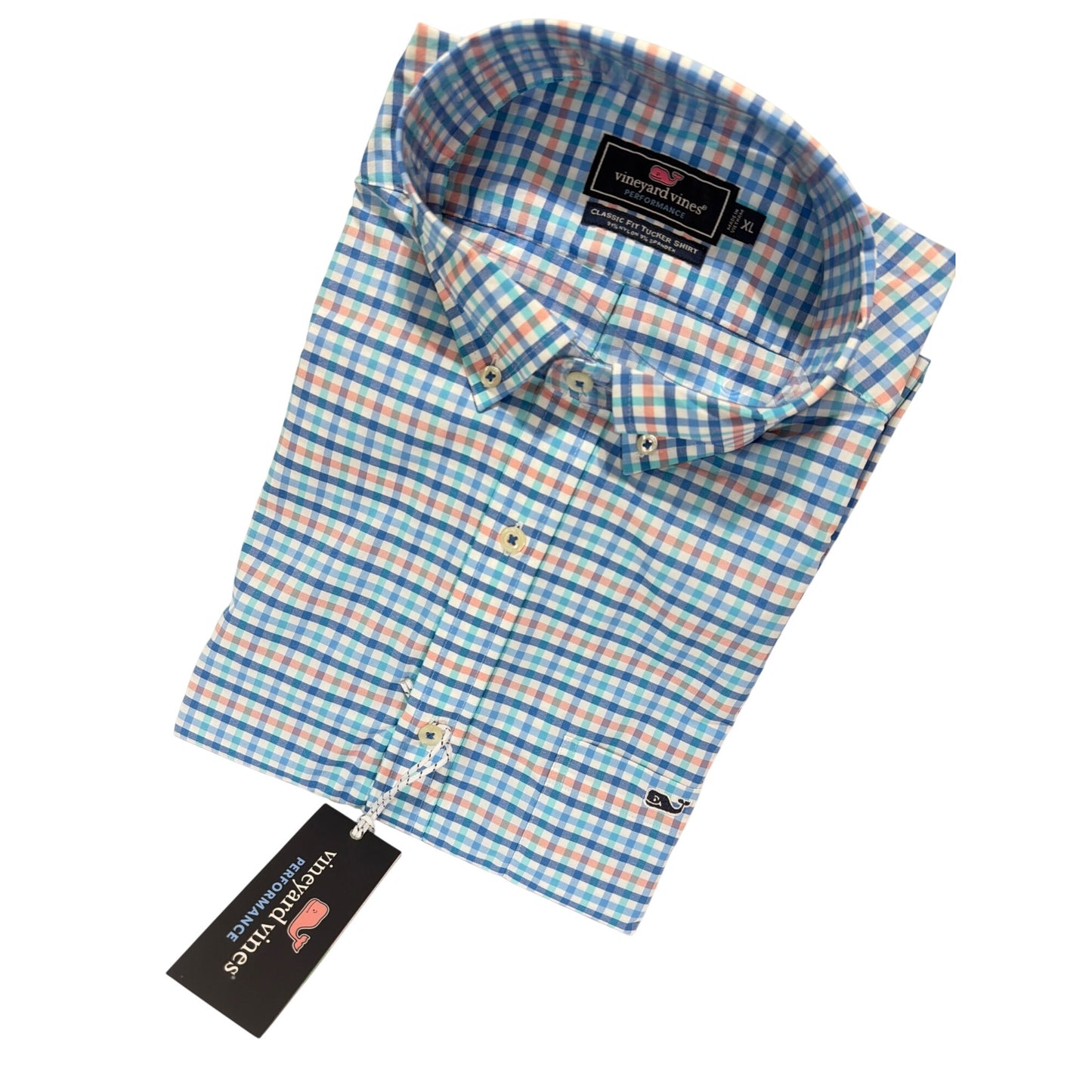 Vineyard Vines Mens Performance Classic Tucker Shirt Ocean Breeze Coco Bay Check XL NWT