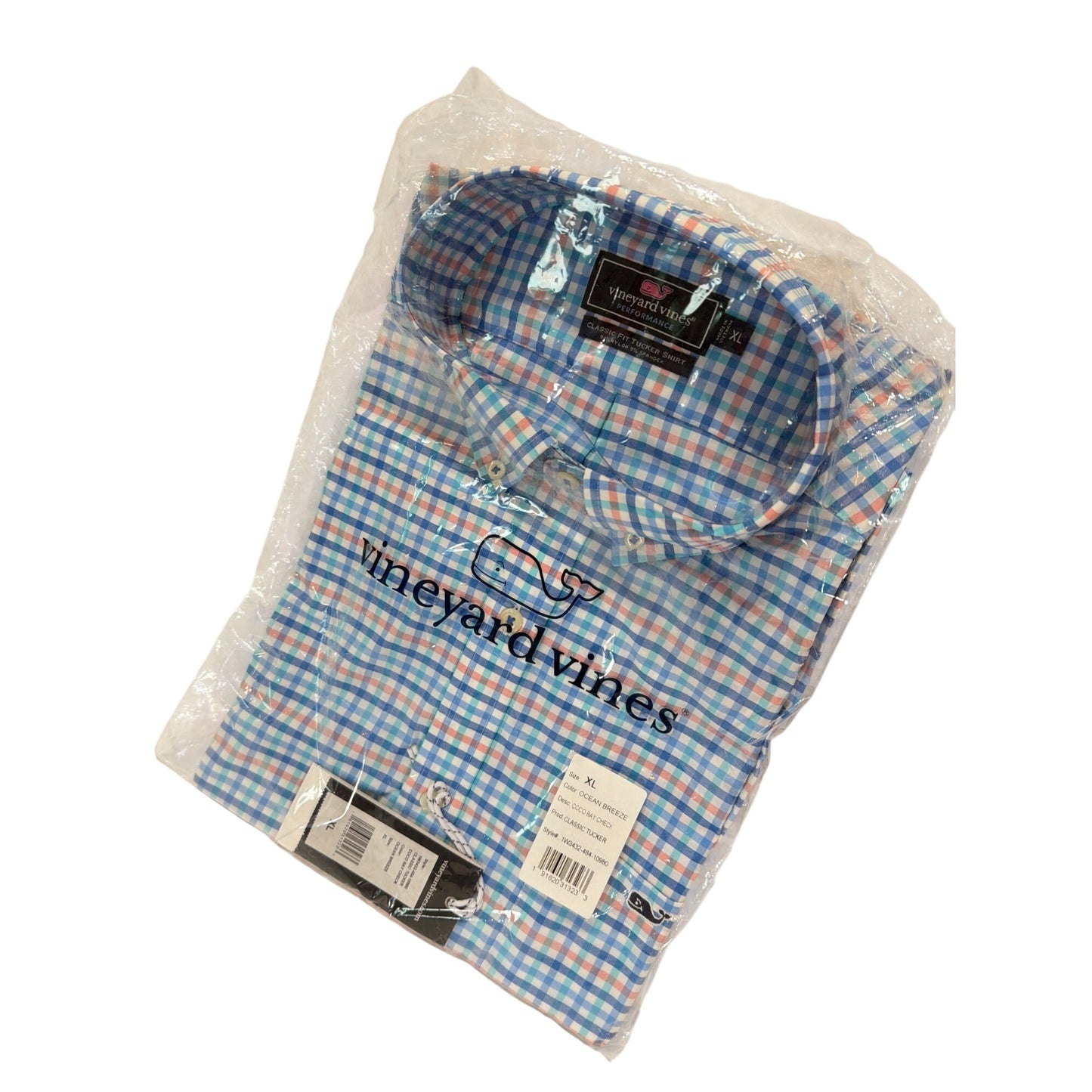Vineyard Vines Mens Performance Classic Tucker Shirt Ocean Breeze Coco Bay Check XL NWT