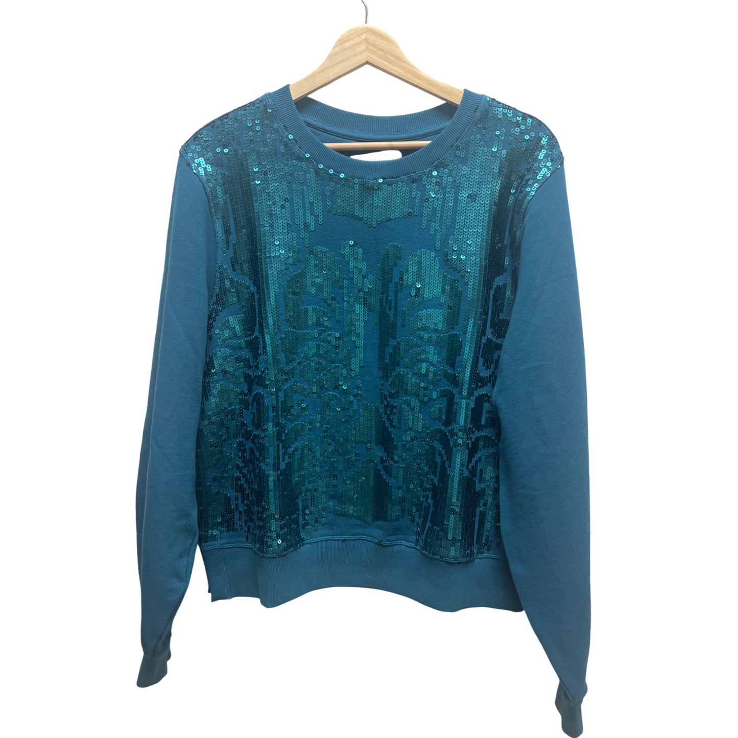 Anthropologie Teal Sparkly Sequin Ribbed Sweatshirt