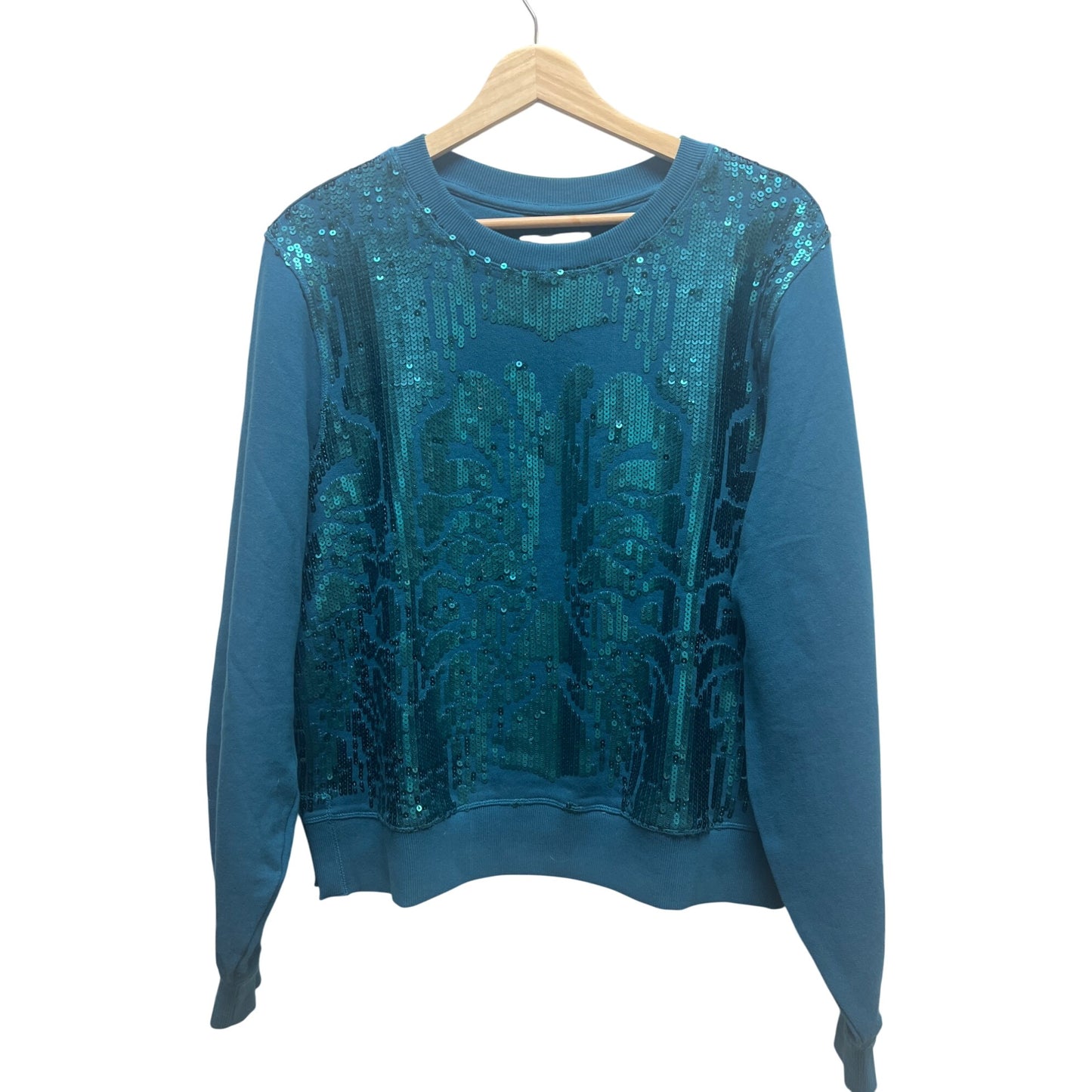 Anthropologie Teal Sparkly Sequin Ribbed Sweatshirt