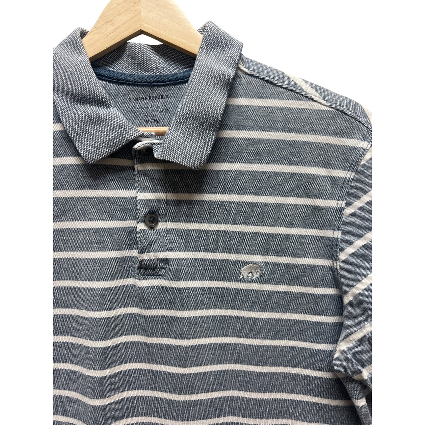 Banana Republic Blue Gray and White Striped Short Sleeve Polo Shirt