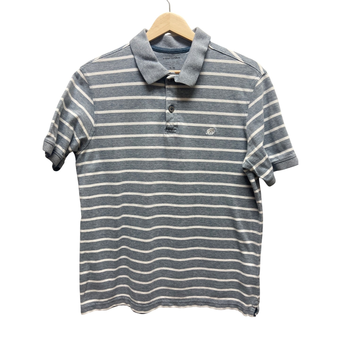 Banana Republic Blue Gray and White Striped Short Sleeve Polo Shirt