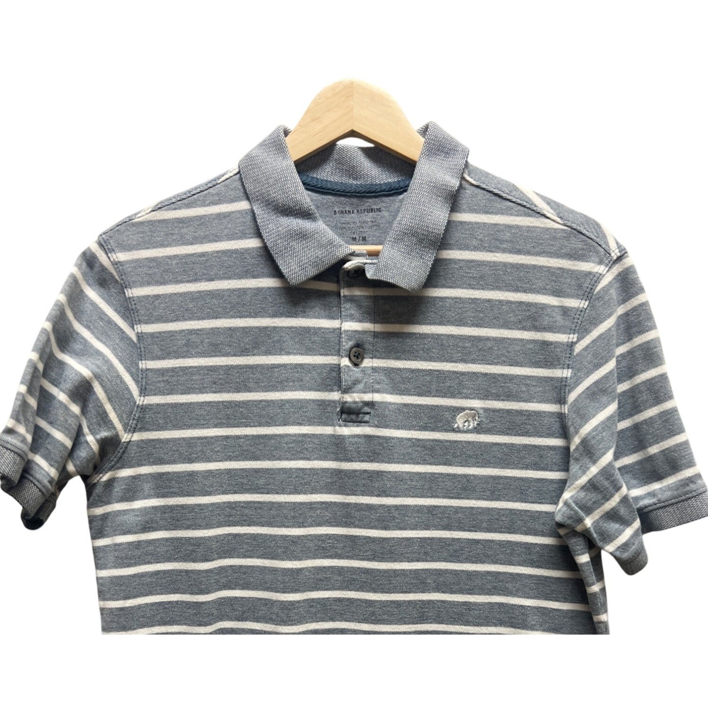 Banana Republic Blue Gray and White Striped Short Sleeve Polo Shirt