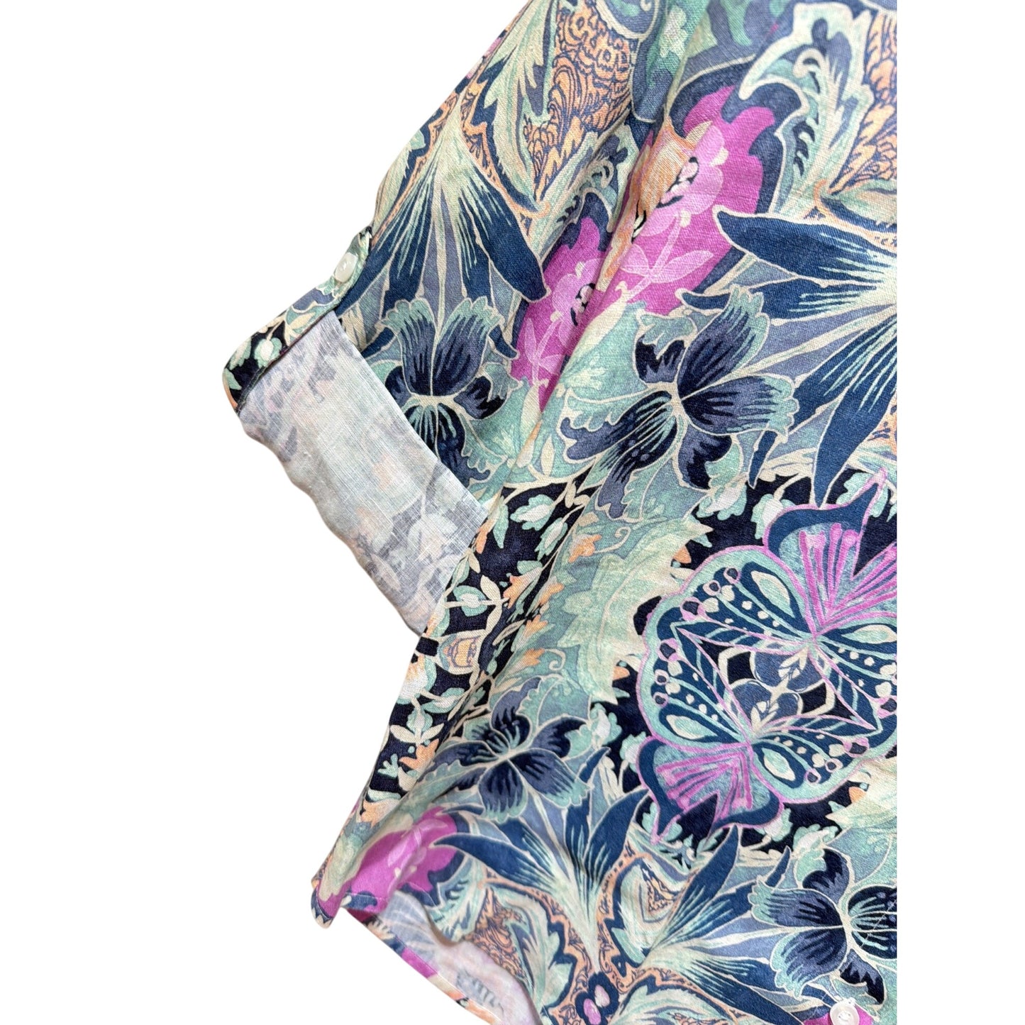 Chico's NWT Floral Paisley Button-Up 100% Linen Shirt Multicolor Roll-Tab Sleeves