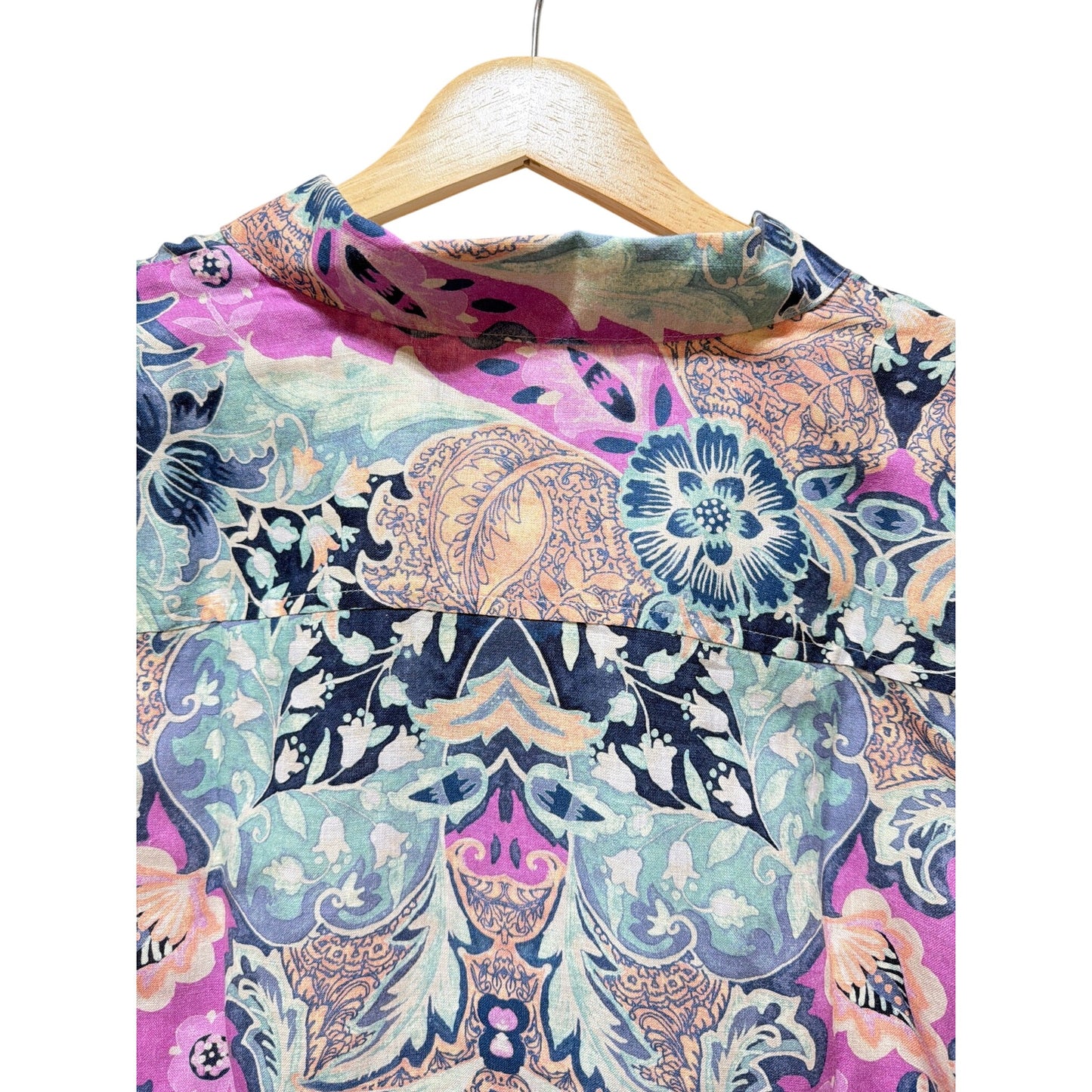 Chico's NWT Floral Paisley Button-Up 100% Linen Shirt Multicolor Roll-Tab Sleeves