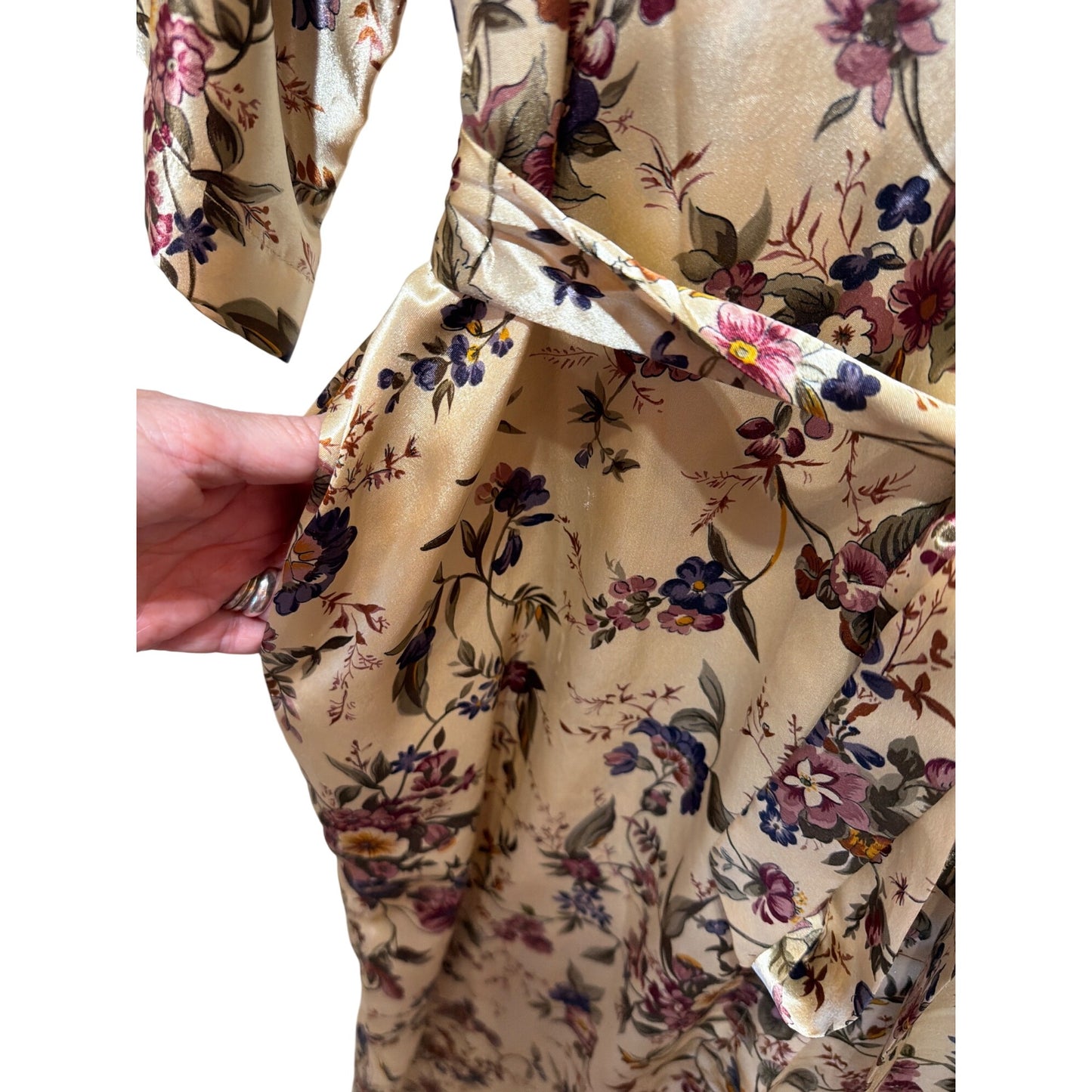 California Dynasty Vintage 80's Satin Floral Robe and Nightgown Peignoir Set