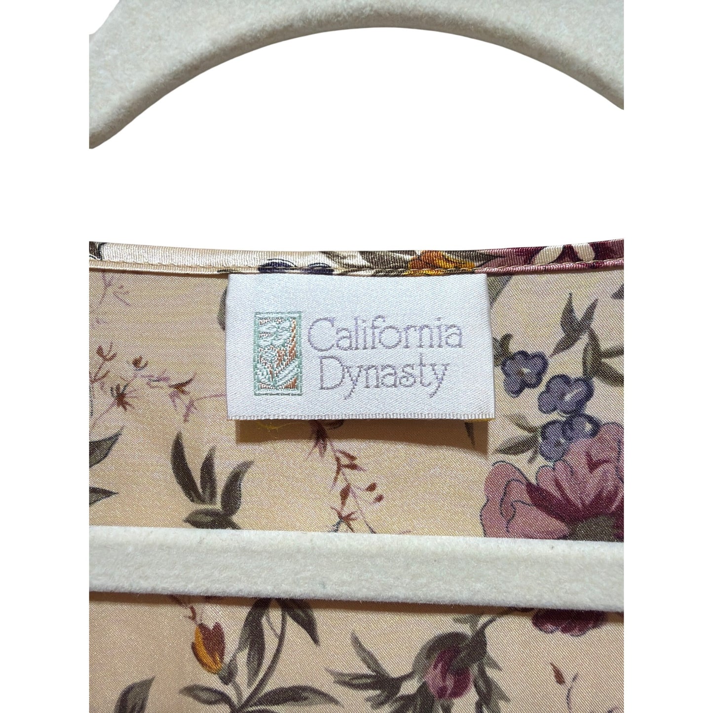 California Dynasty Vintage 80's Satin Floral Robe and Nightgown Peignoir Set
