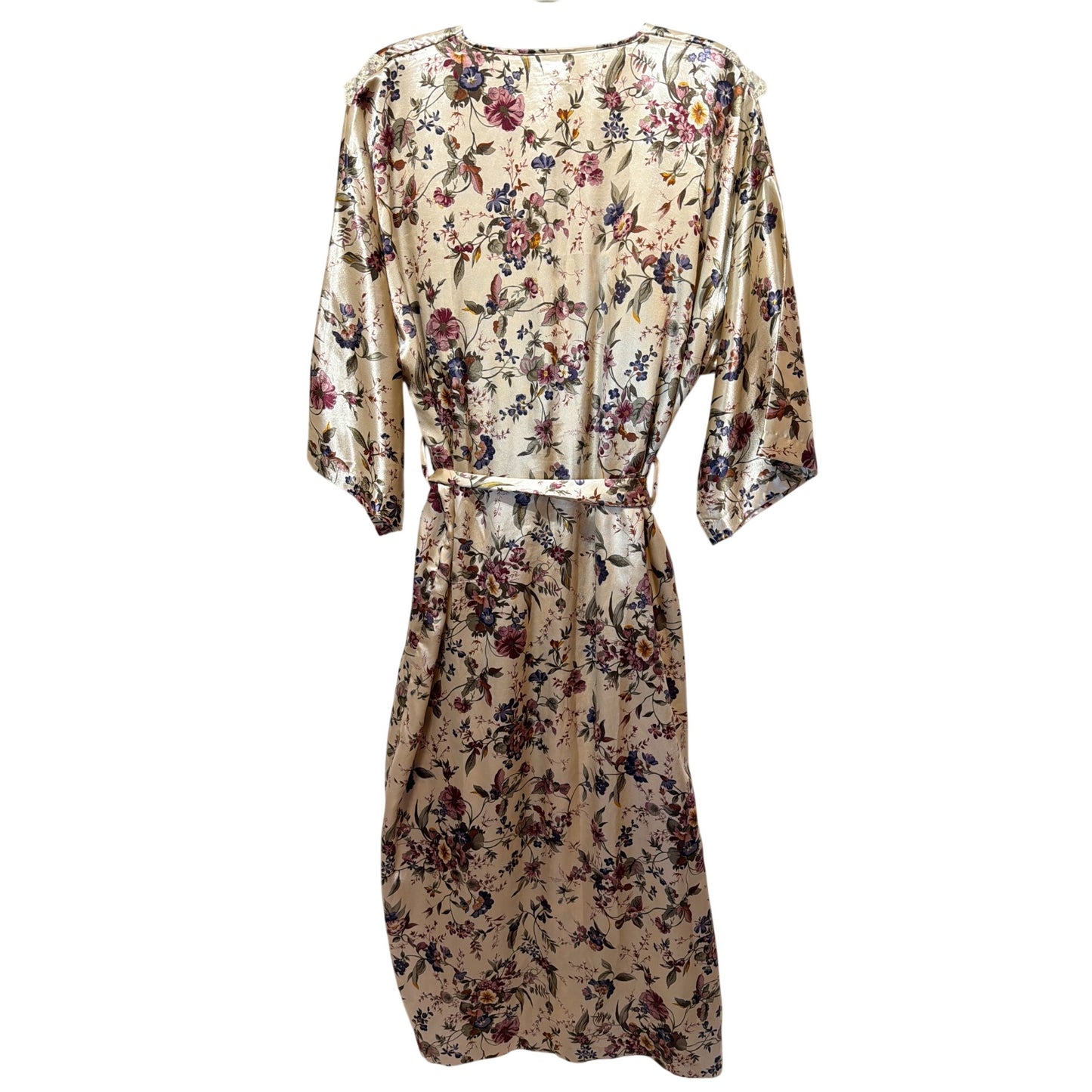 California Dynasty Vintage 80's Satin Floral Robe and Nightgown Peignoir Set