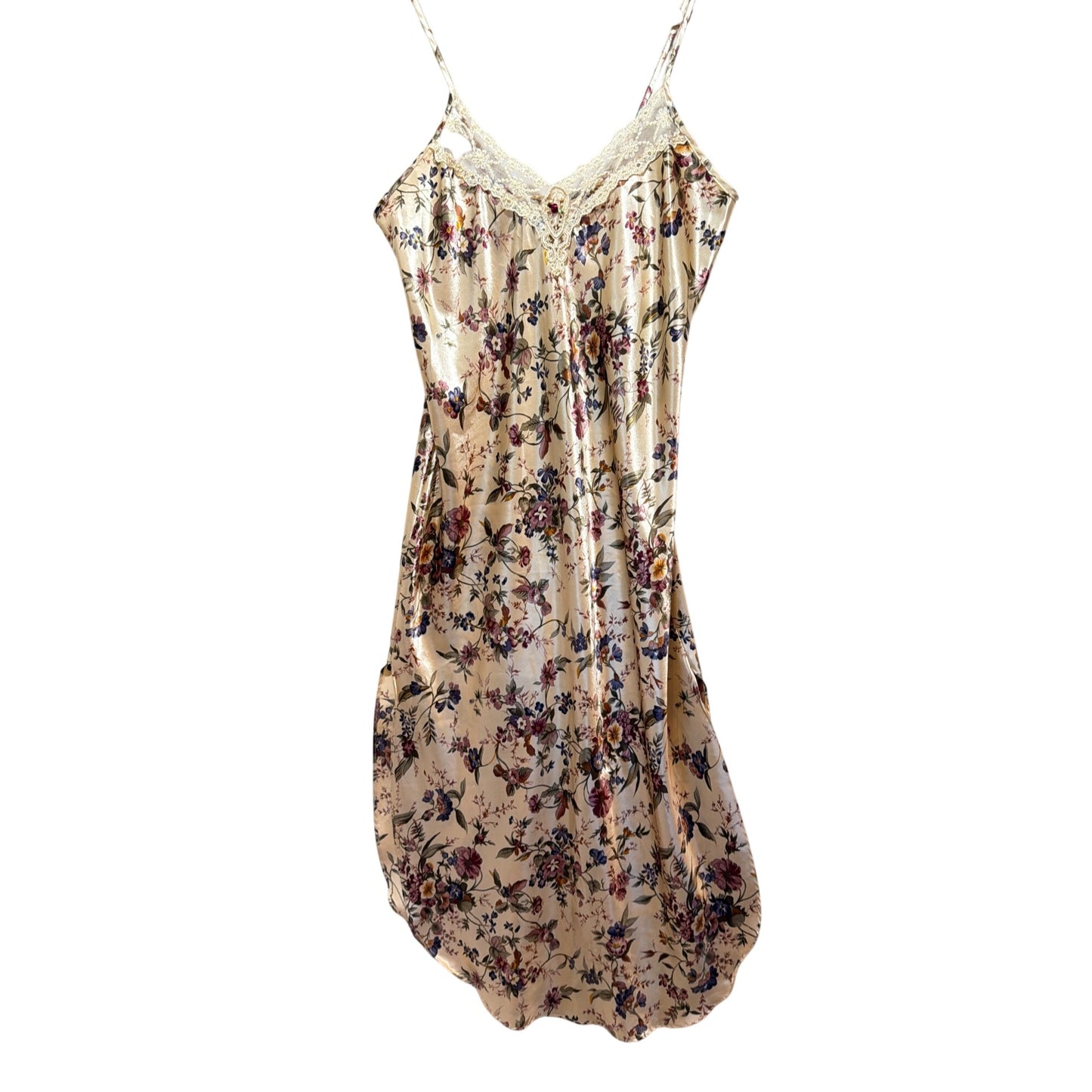 California Dynasty Vintage 80's Satin Floral Robe and Nightgown Peignoir Set