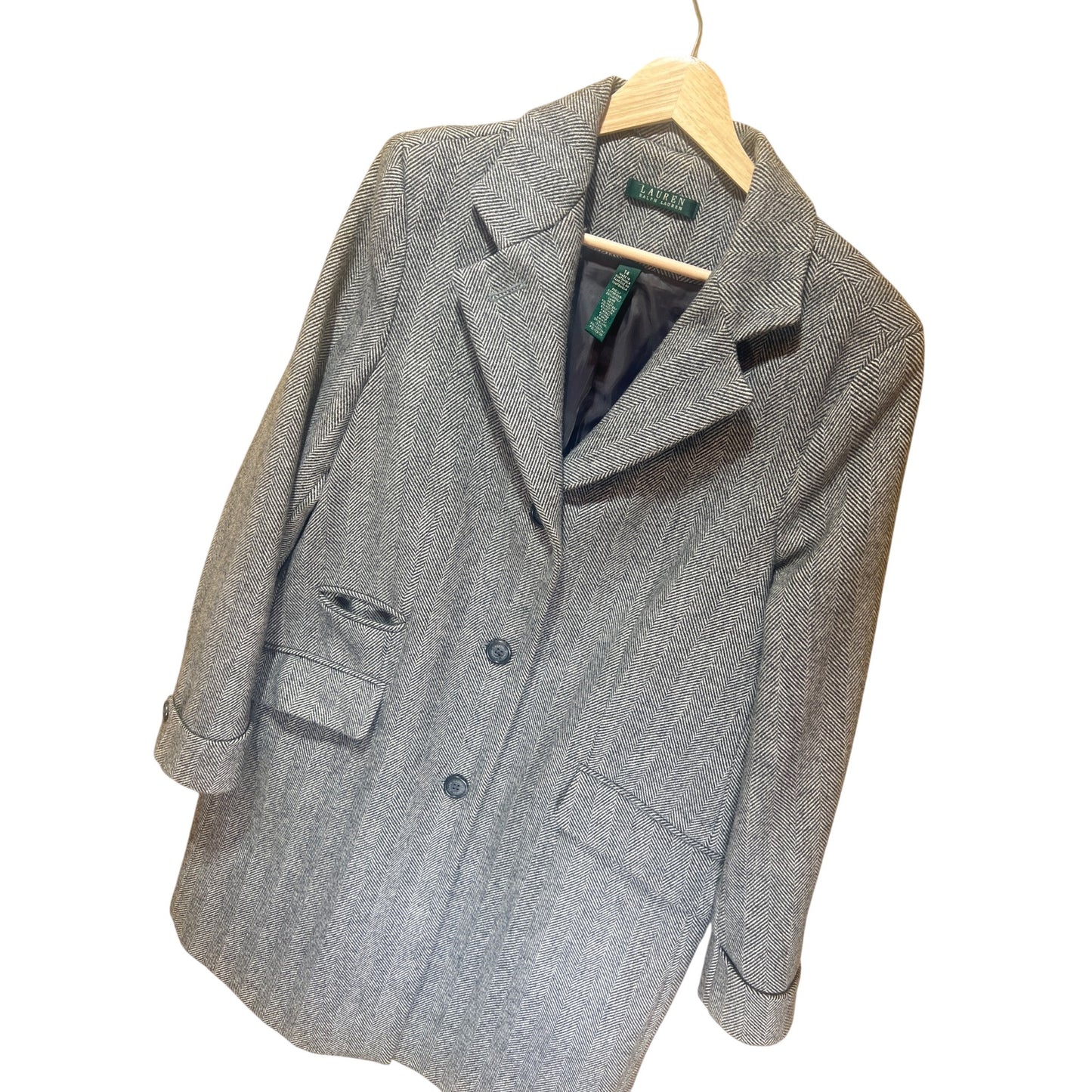 Lauren Ralph Lauren Womens Gray Herringbone Wool Blend Blazer Coat Size 14