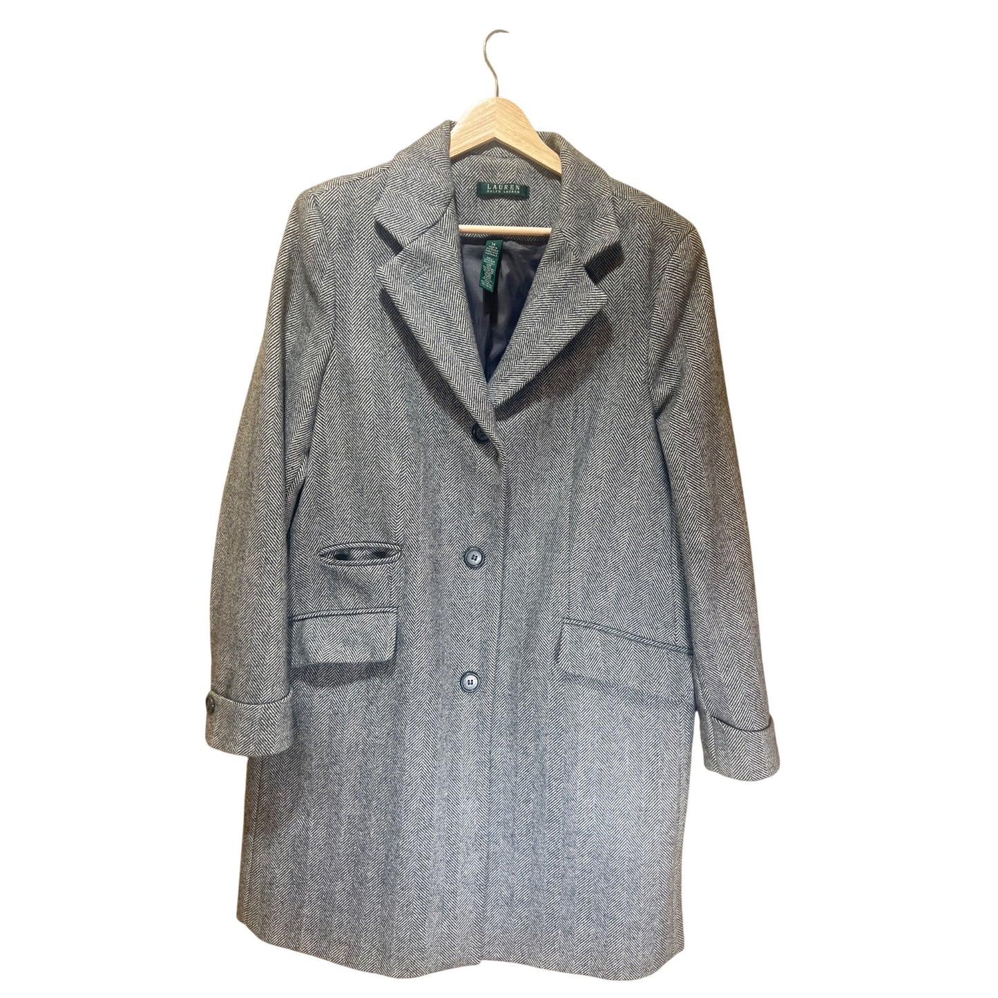 Lauren Ralph Lauren Womens Gray Herringbone Wool Blend Blazer Coat Size 14
