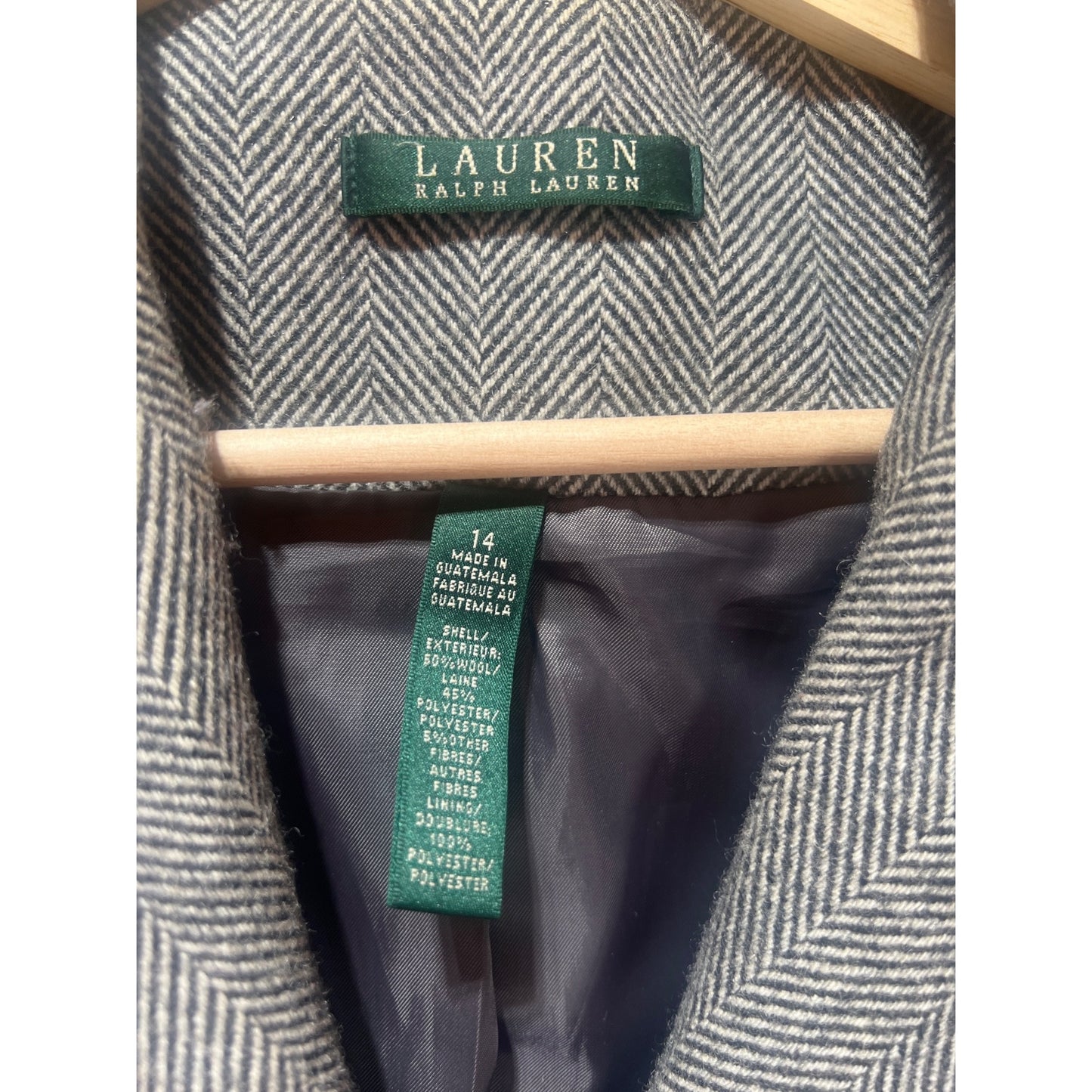 Lauren Ralph Lauren Womens Gray Herringbone Wool Blend Blazer Coat Size 14