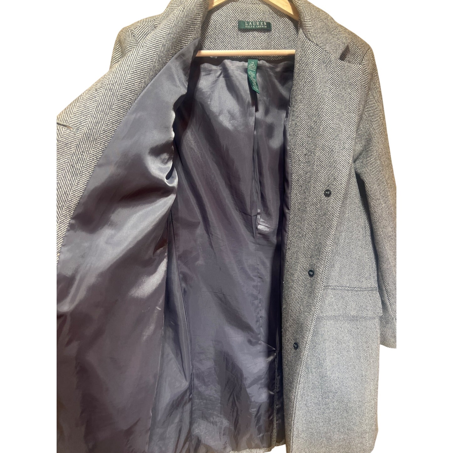Lauren Ralph Lauren Womens Gray Herringbone Wool Blend Blazer Coat Size 14