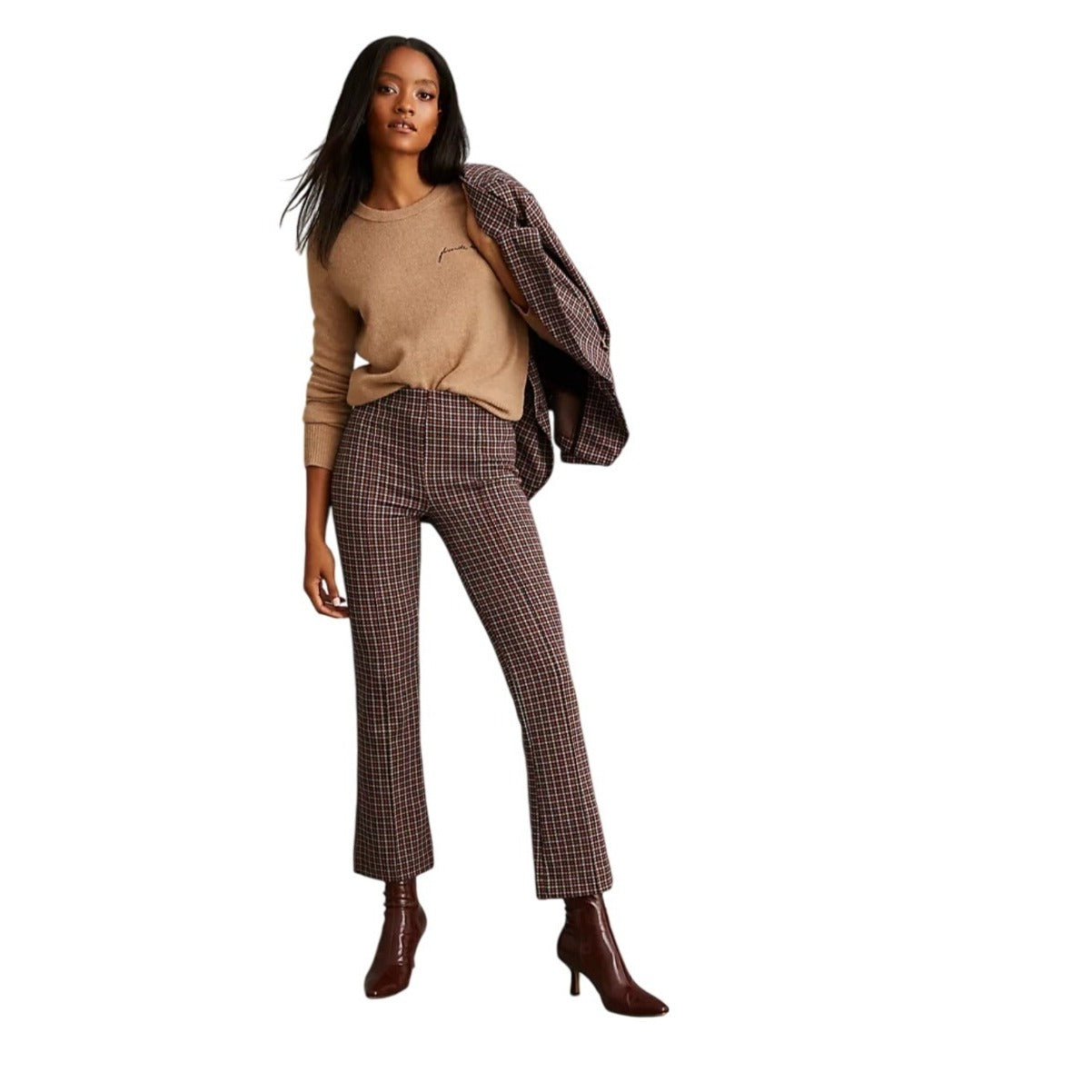 Maeve the Margot Kick Flare Cropped Red and Blue Plaid Knit Pants