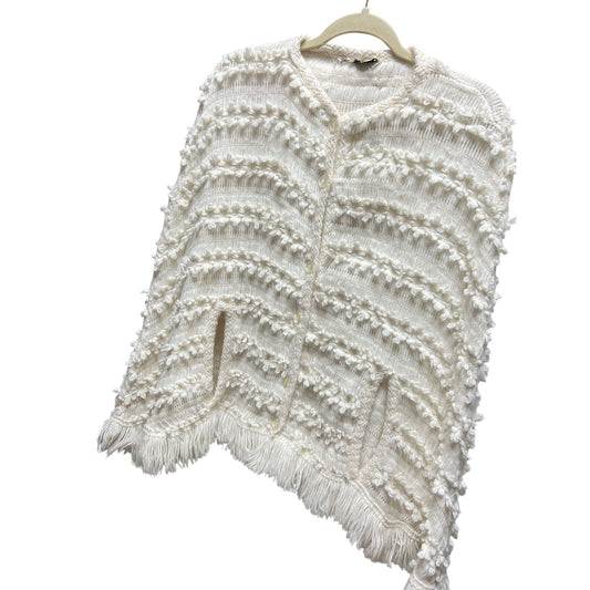 Vintage 60's Dotty Mann Ivory Cable Knit Fringed Cardigan Poncho