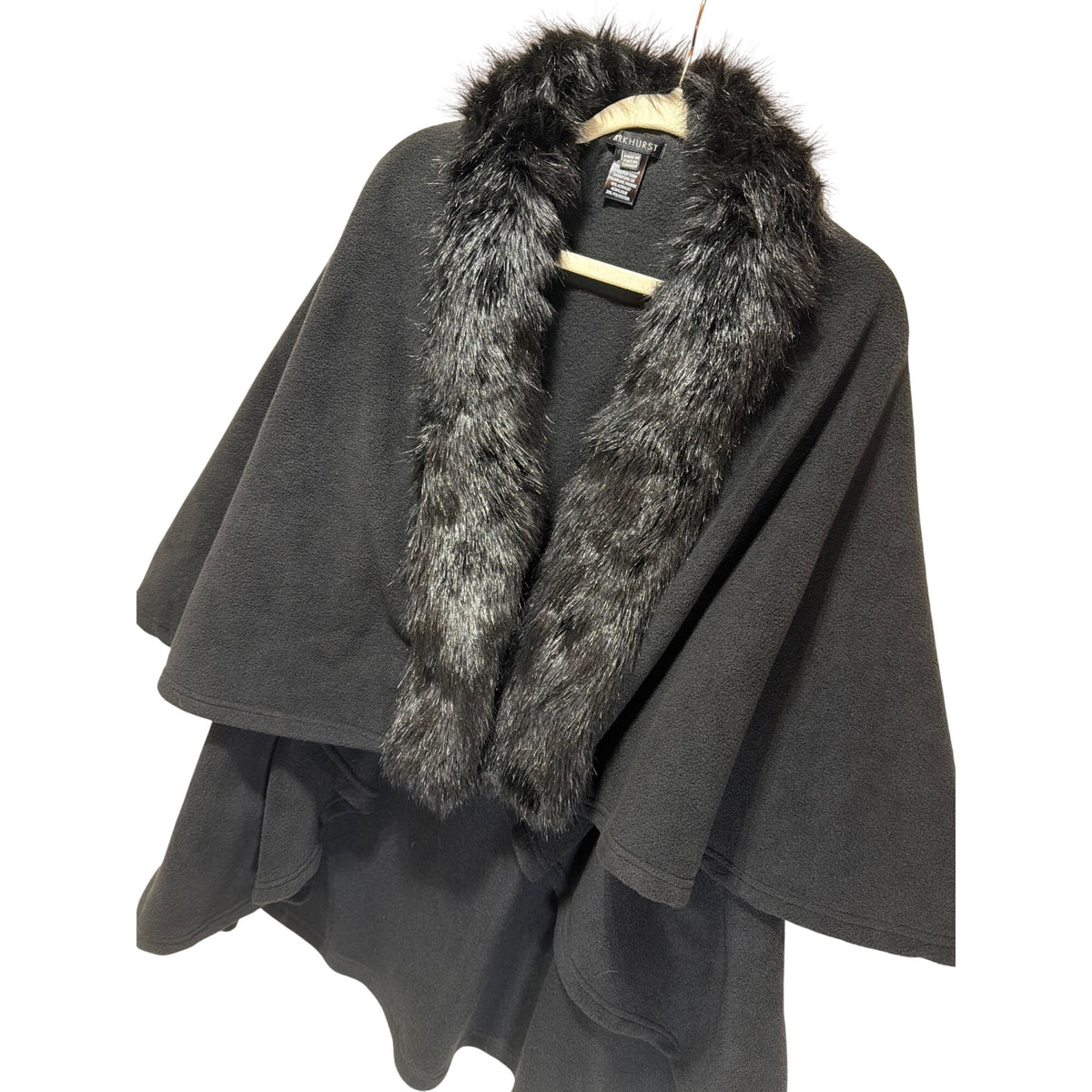 Parkhurst Black Fleece Faux Fur Collar Wrap Cape