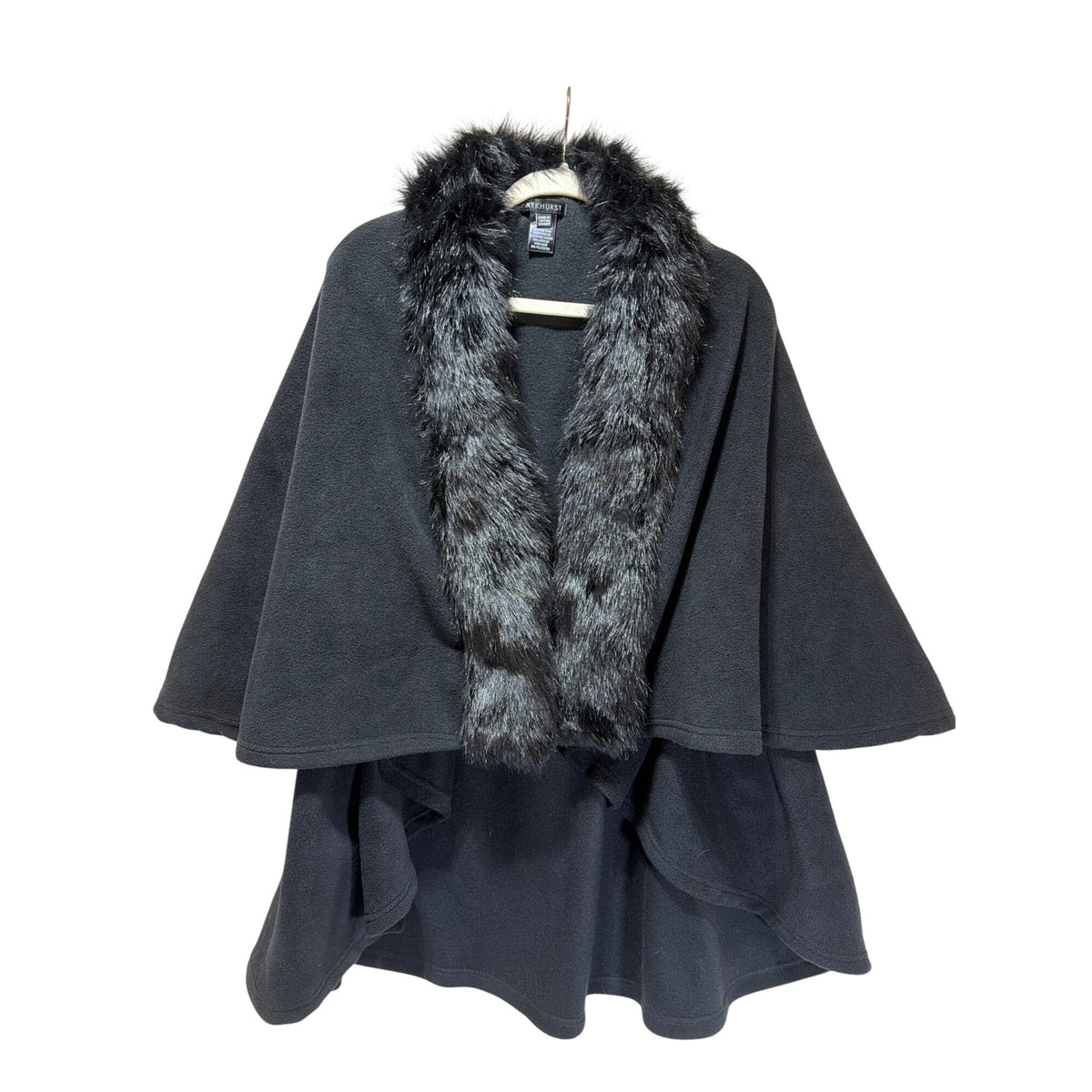 Parkhurst Black Fleece Faux Fur Collar Wrap Cape