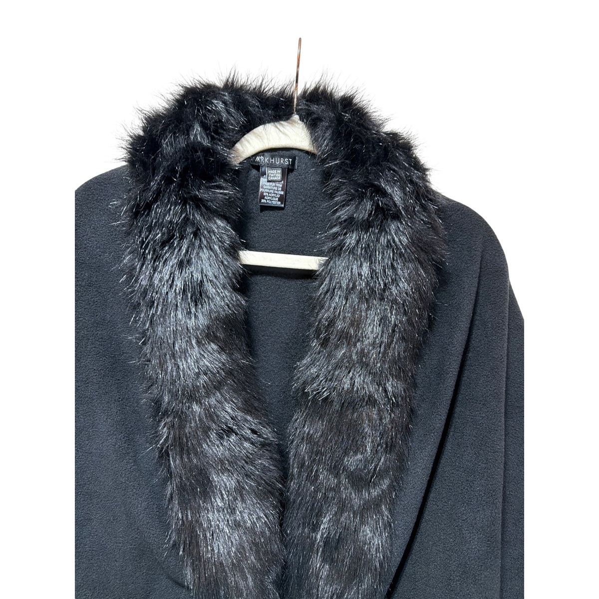 Parkhurst Black Fleece Faux Fur Collar Wrap Cape