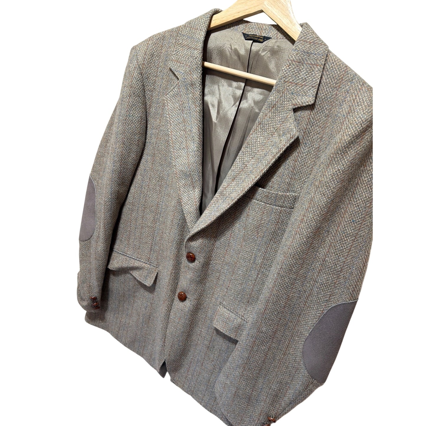 Levis Vintage 70s Trimcut Wool Tweed Herringbone Blazer 38R With Suede Elbow Patches Brown Buttons
