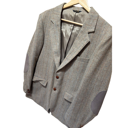 Levis Vintage 70s Trimcut Wool Tweed Herringbone Blazer 38R With Suede Elbow Patches Brown Buttons