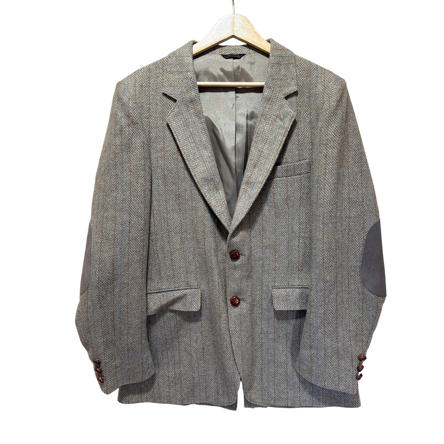 Levis Vintage 70s Trimcut Wool Tweed Herringbone Blazer 38R With Suede Elbow Patches Brown Buttons