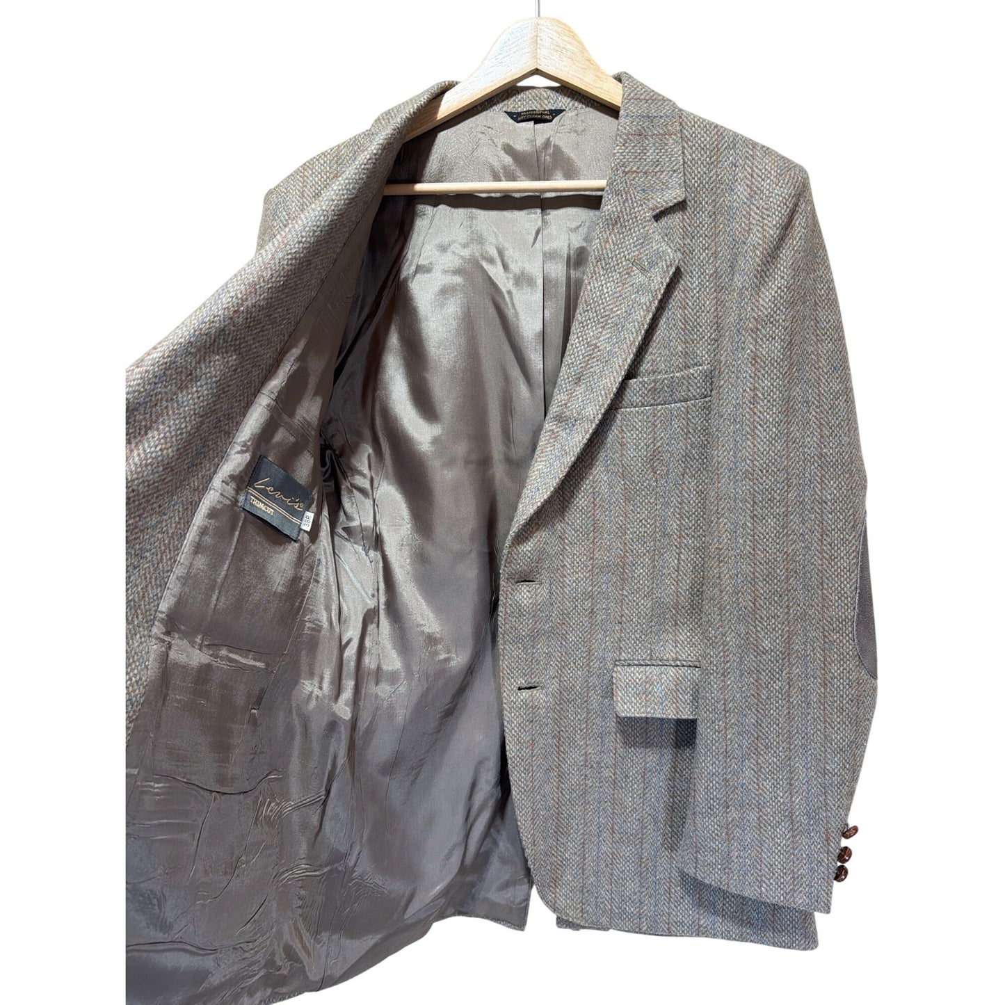Levis Vintage 70s Trimcut Wool Tweed Herringbone Blazer 38R With Suede Elbow Patches Brown Buttons
