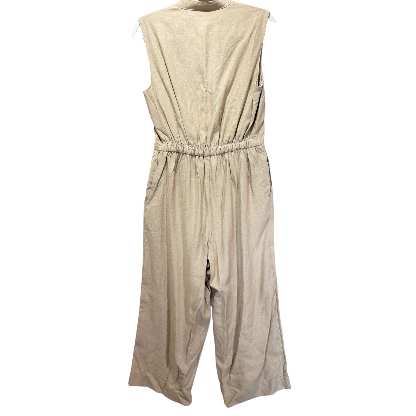Ann Taylor NWT Linen Blend Wide Leg Sleeveless Button Jumpsuit In Neutral Beige Size 8P