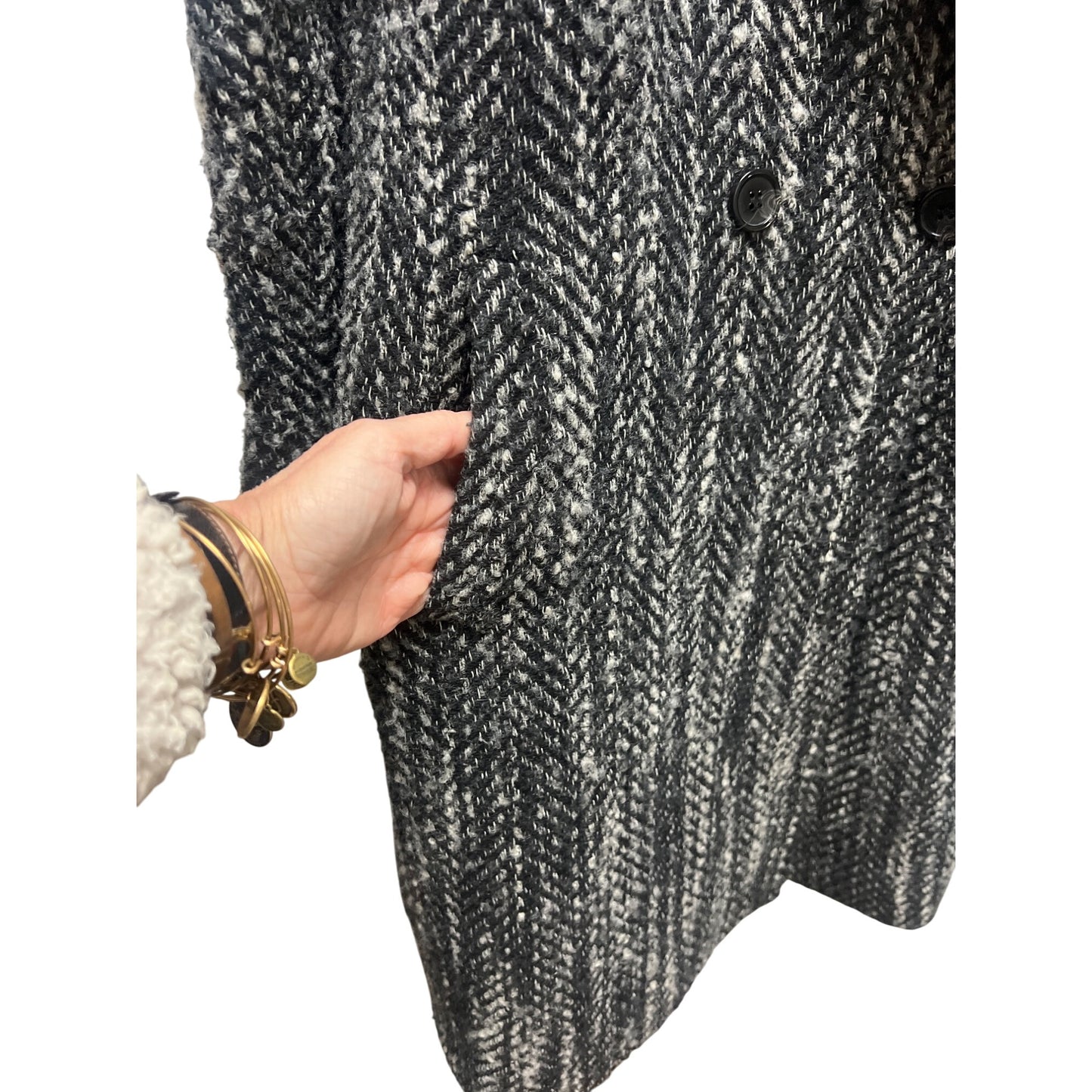 H&M Wool Blend Faux Fur Collar Tweed Overcoat