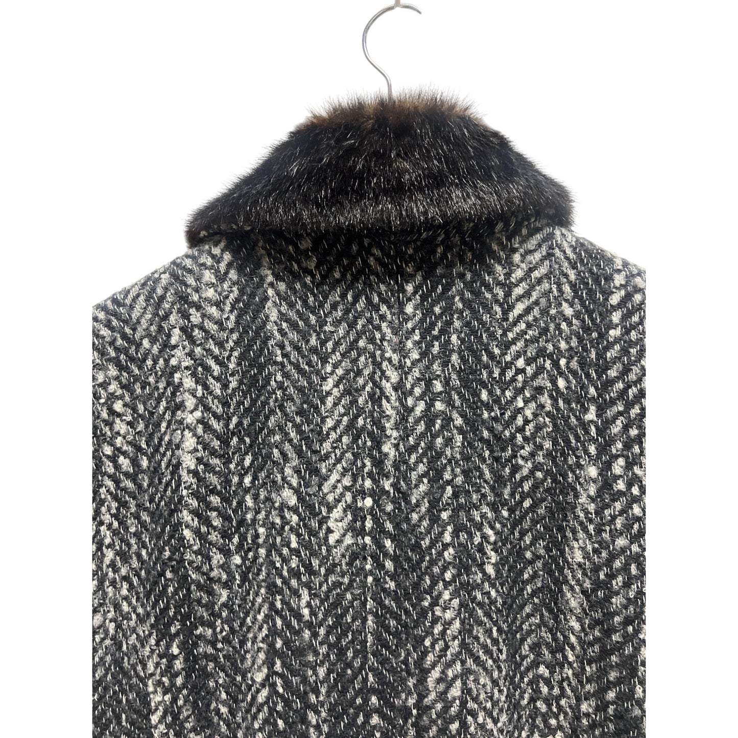 H&M Wool Blend Faux Fur Collar Tweed Overcoat