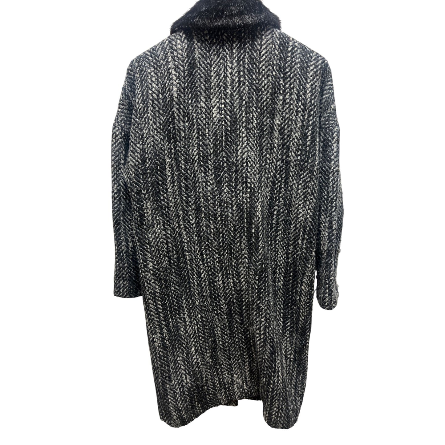 H&M Wool Blend Faux Fur Collar Tweed Overcoat