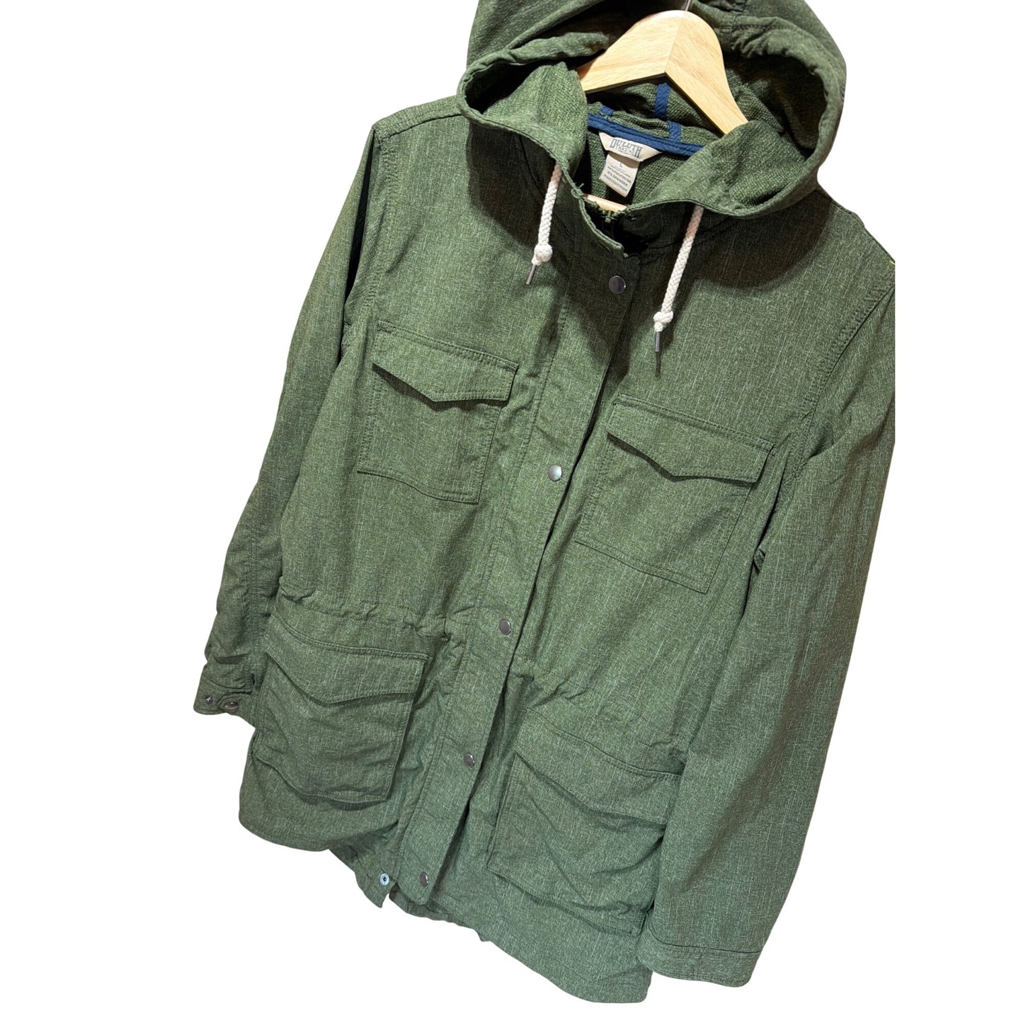 Duluth Trading Co Mist Master Jacket Green Hooded Utility Coat Large