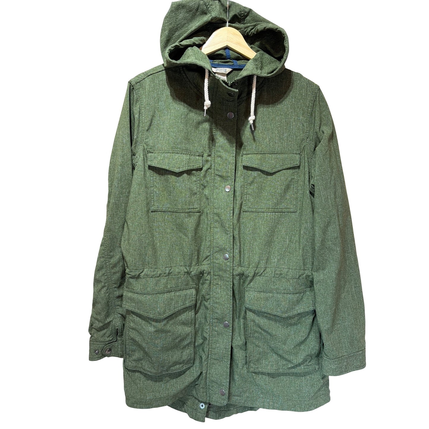 Duluth Trading Co Mist Master Jacket Green Hooded Utility Coat Large