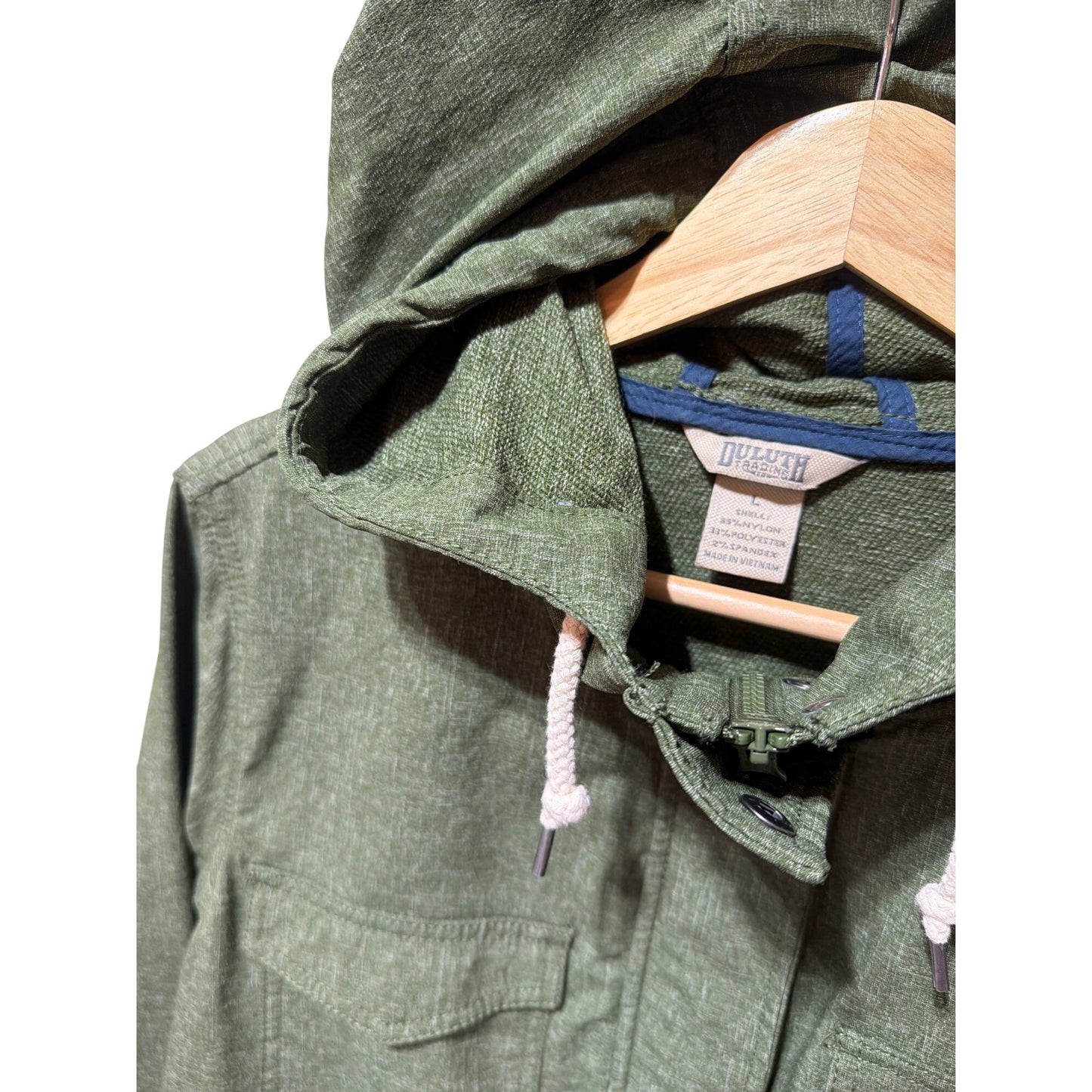 Duluth Trading Co Mist Master Jacket Green Hooded Utility Coat Large