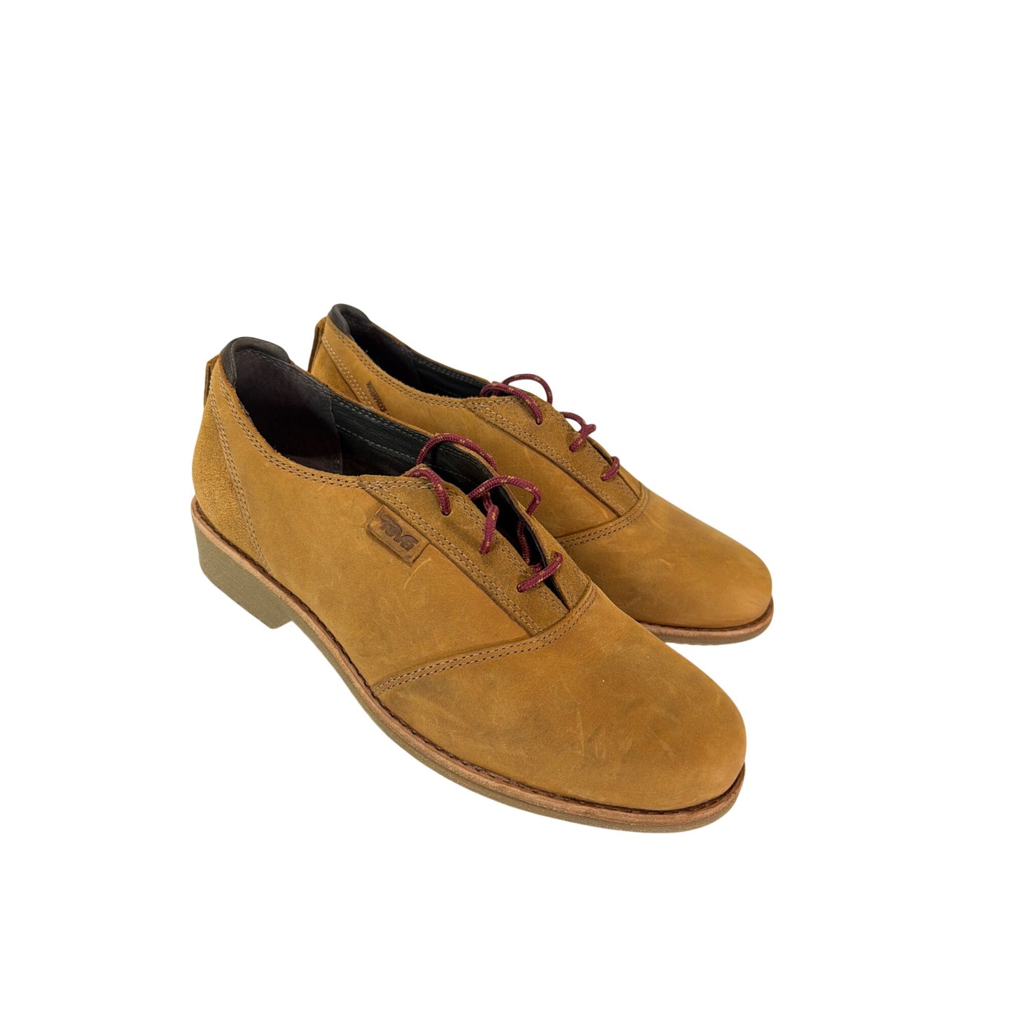 Teva NWOT De La Vina Dos Bison Tan Leather Oxford Shoes With Red Laces