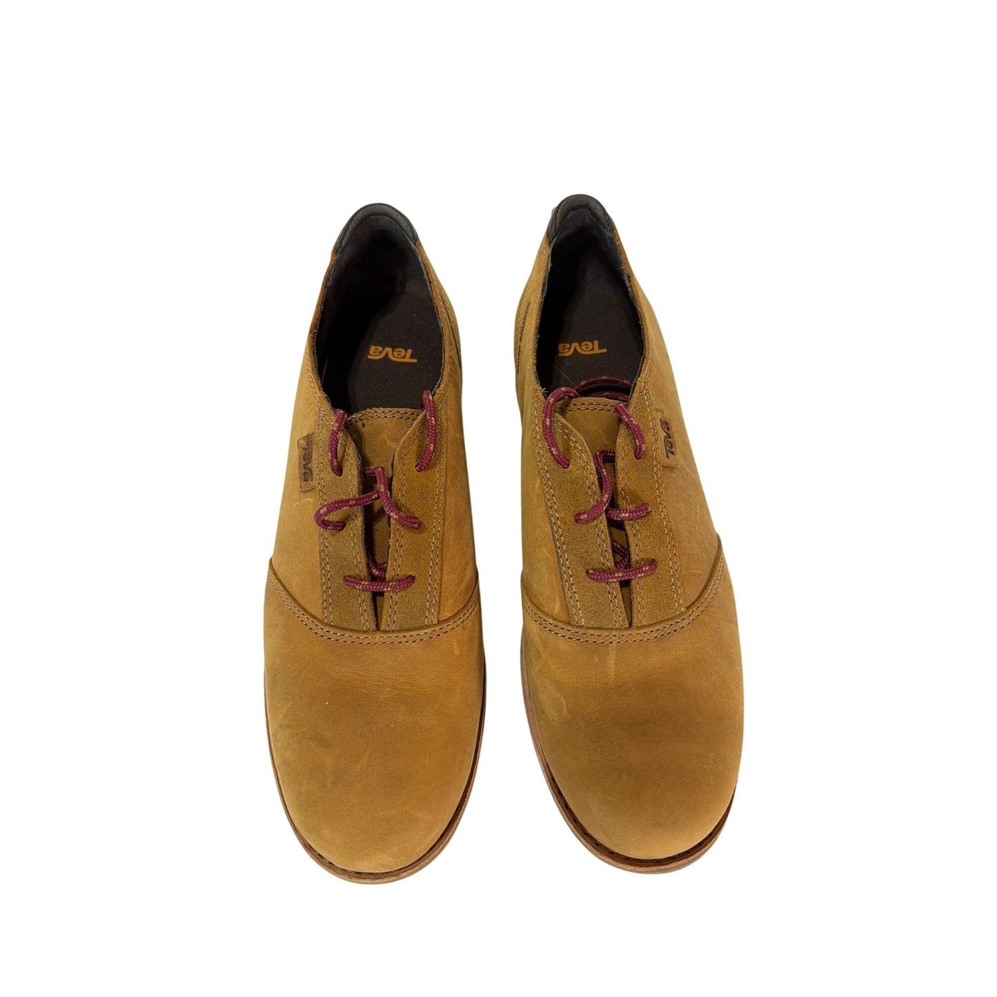 Teva NWOT De La Vina Dos Bison Tan Leather Oxford Shoes With Red Laces