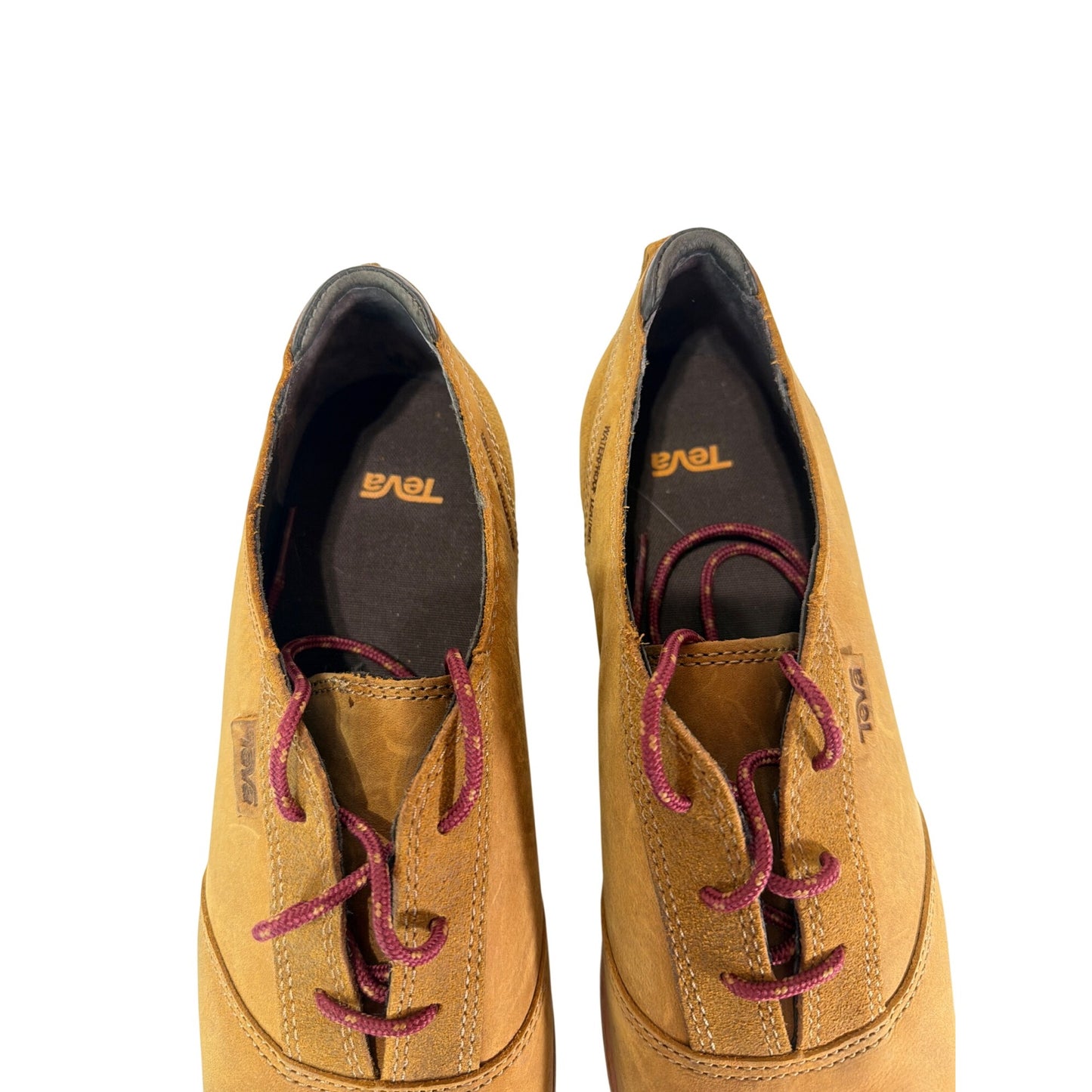 Teva NWOT De La Vina Dos Bison Tan Leather Oxford Shoes With Red Laces