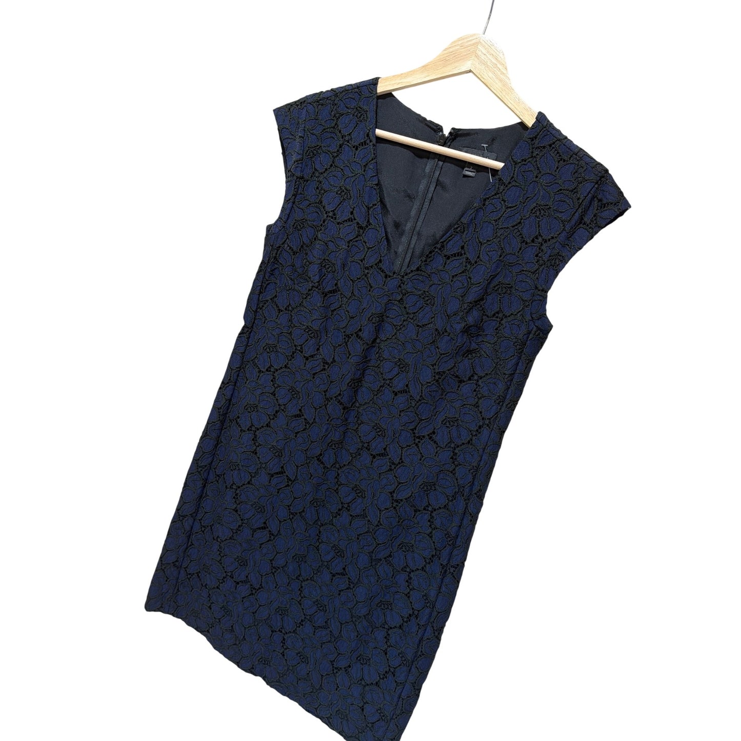 J. Crew Black & Navy Floral Lace V-Neck Shift Dress Size 2