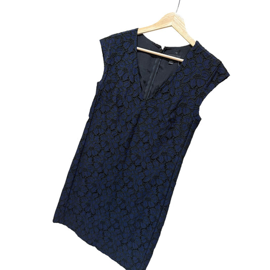 J. Crew Black & Navy Floral Lace V-Neck Shift Dress Size 2