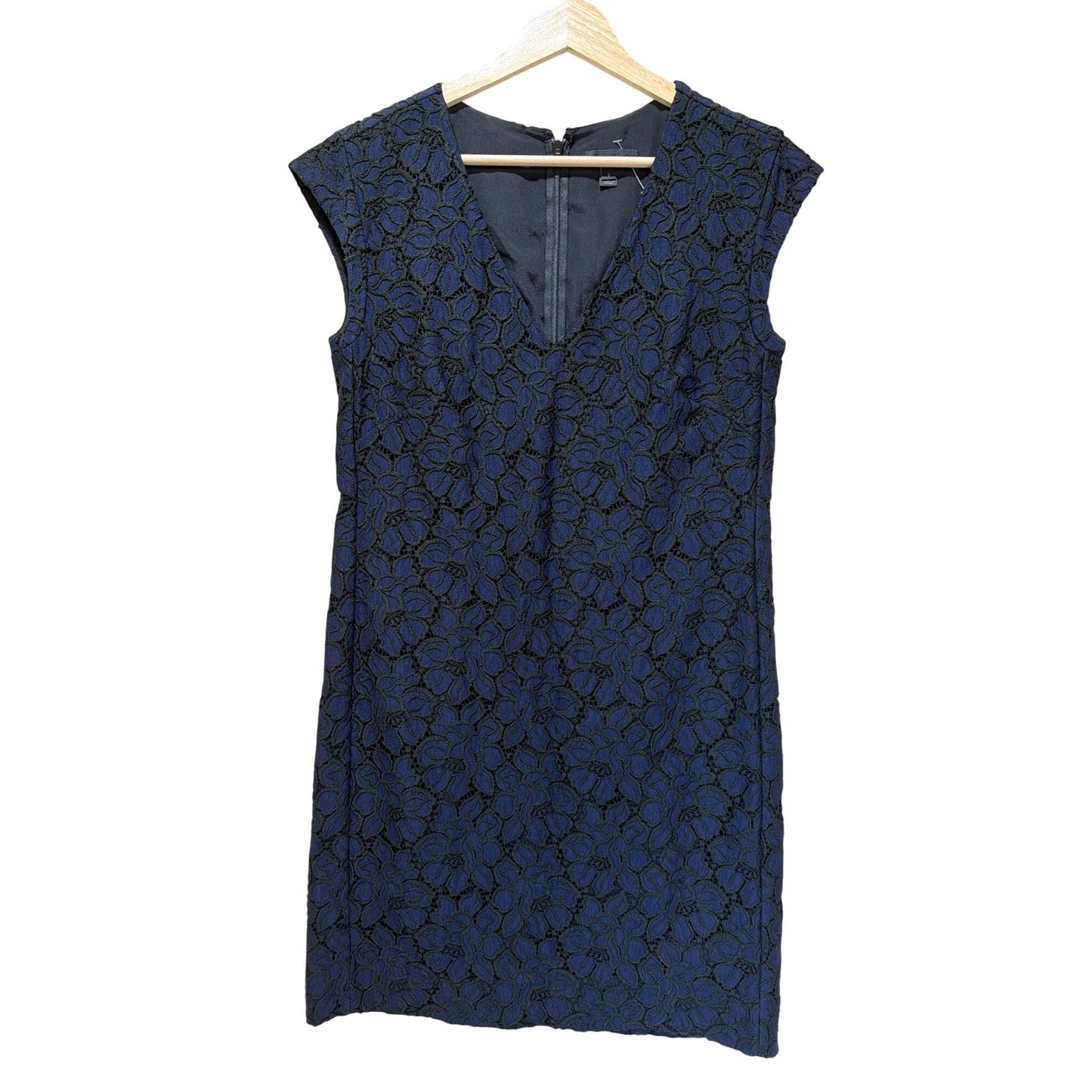 J. Crew Black & Navy Floral Lace V-Neck Shift Dress Size 2